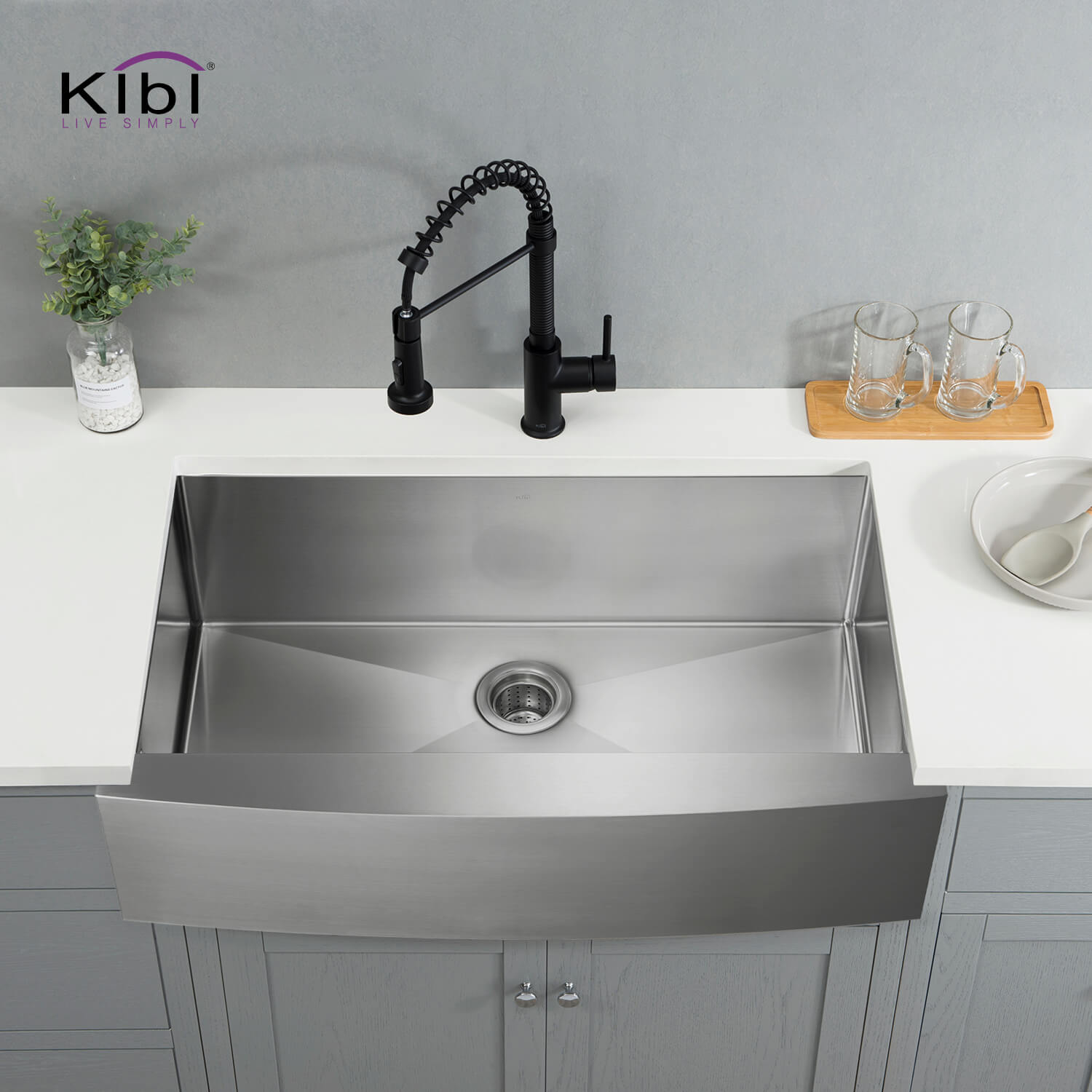 KIBI 36″ Handcrafted Farmhouse Apron Single Bowl Stainless Steel Kitchen Sink K1-SF36