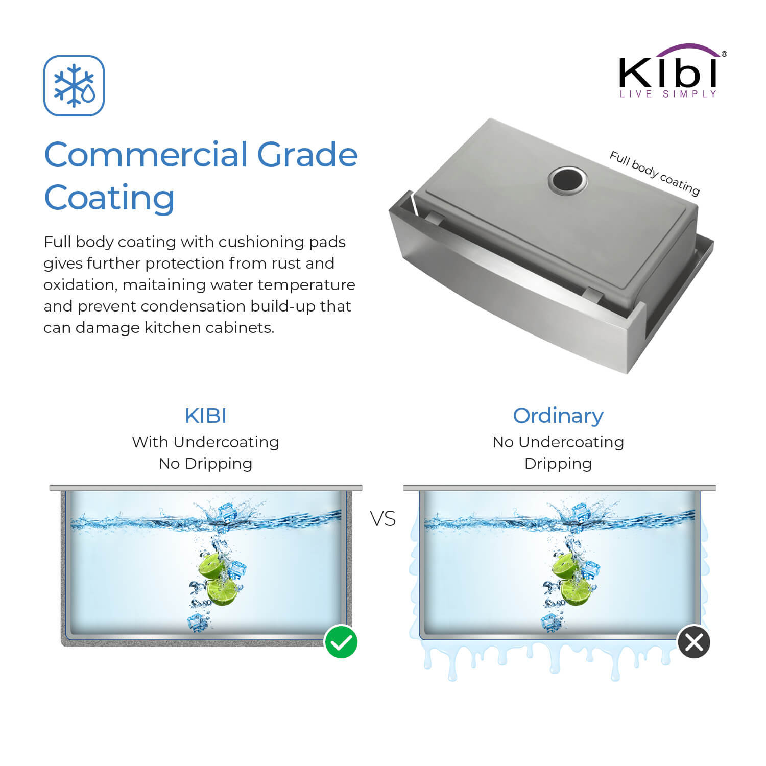 KIBI 36″ Handcrafted Farmhouse Apron Single Bowl Stainless Steel Kitchen Sink K1-SF36