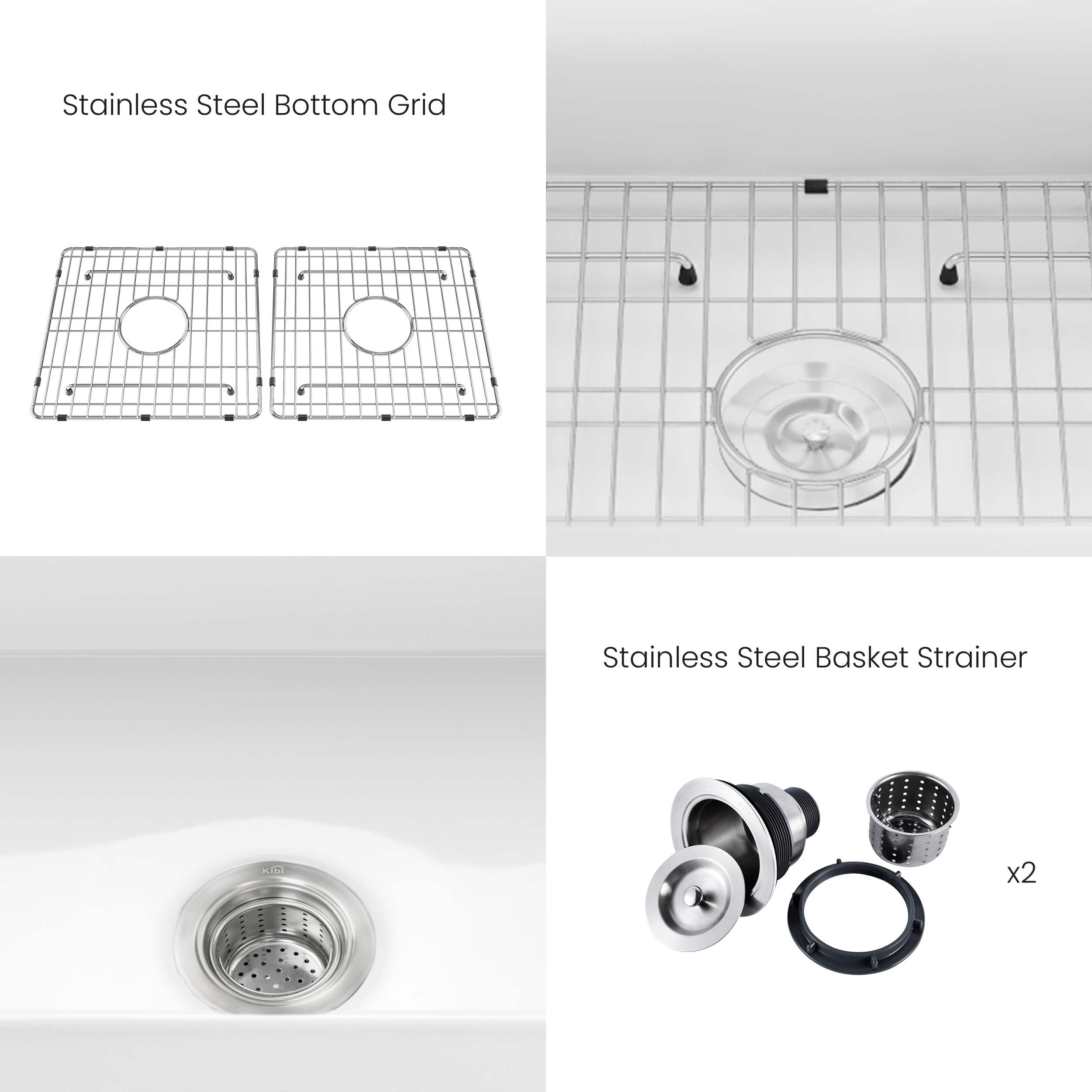 KIBI 33″ Fireclay Farmhouse Double Bowl Kitchen Sink Pillar Series K2-DF33PI