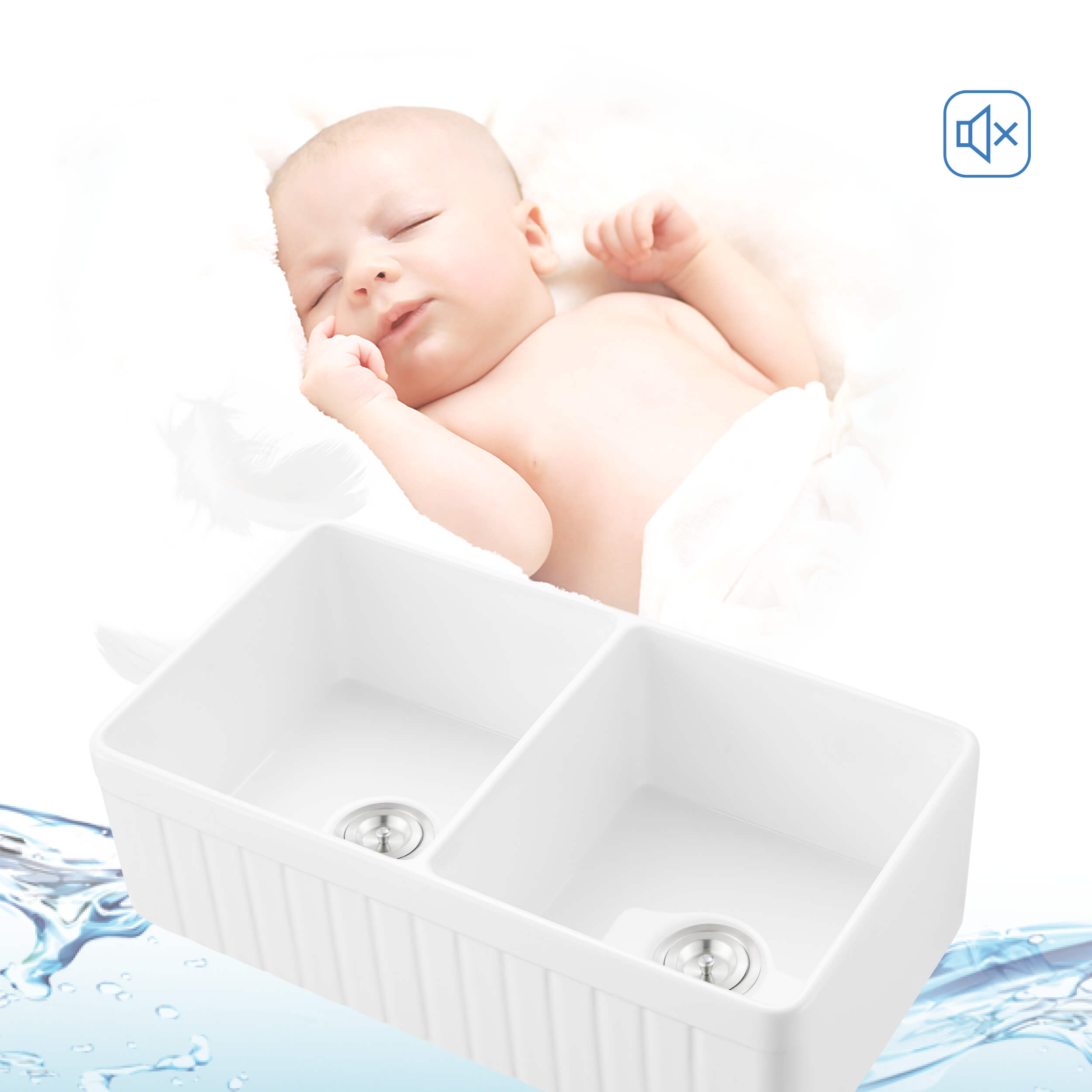 KIBI 33″ Fireclay Farmhouse Double Bowl Kitchen Sink Pillar Series K2-DF33PI