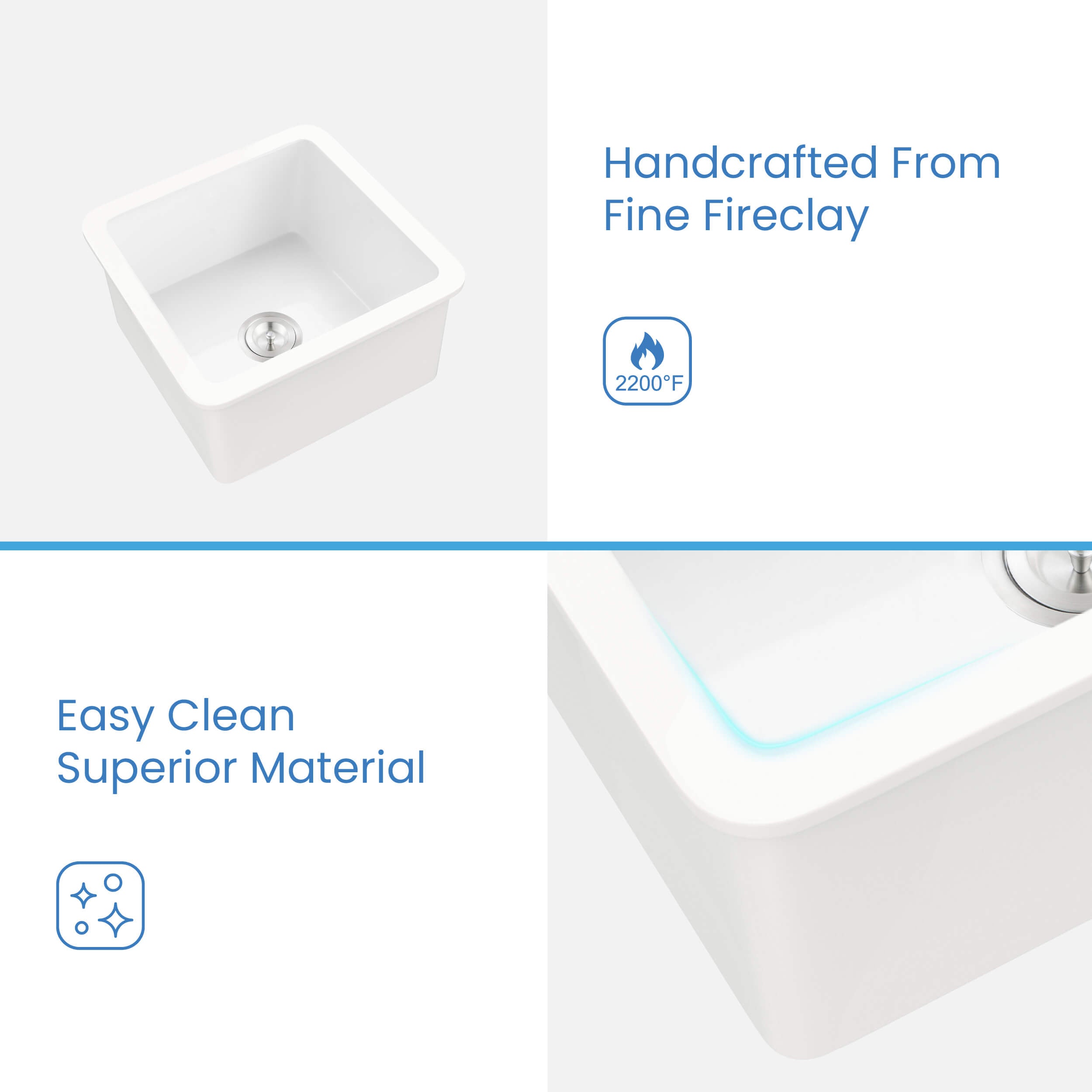 KIBI 18″ Fireclay Undermounted Kitchen Sink Cubic Series K2-S18SQ