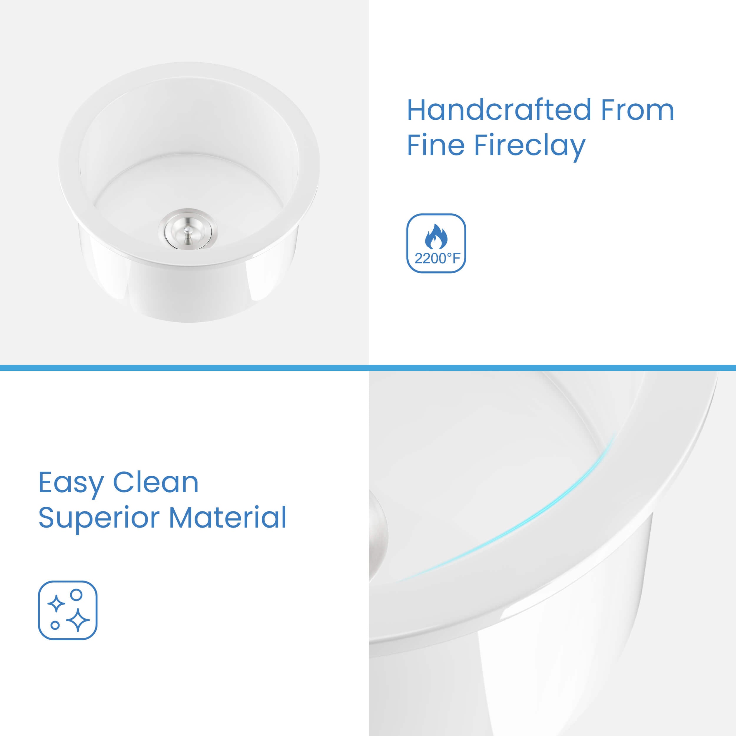 KIBI 19″ Round Fireclay Undermounted Kitchen Sink Crater Series K2-S19RO