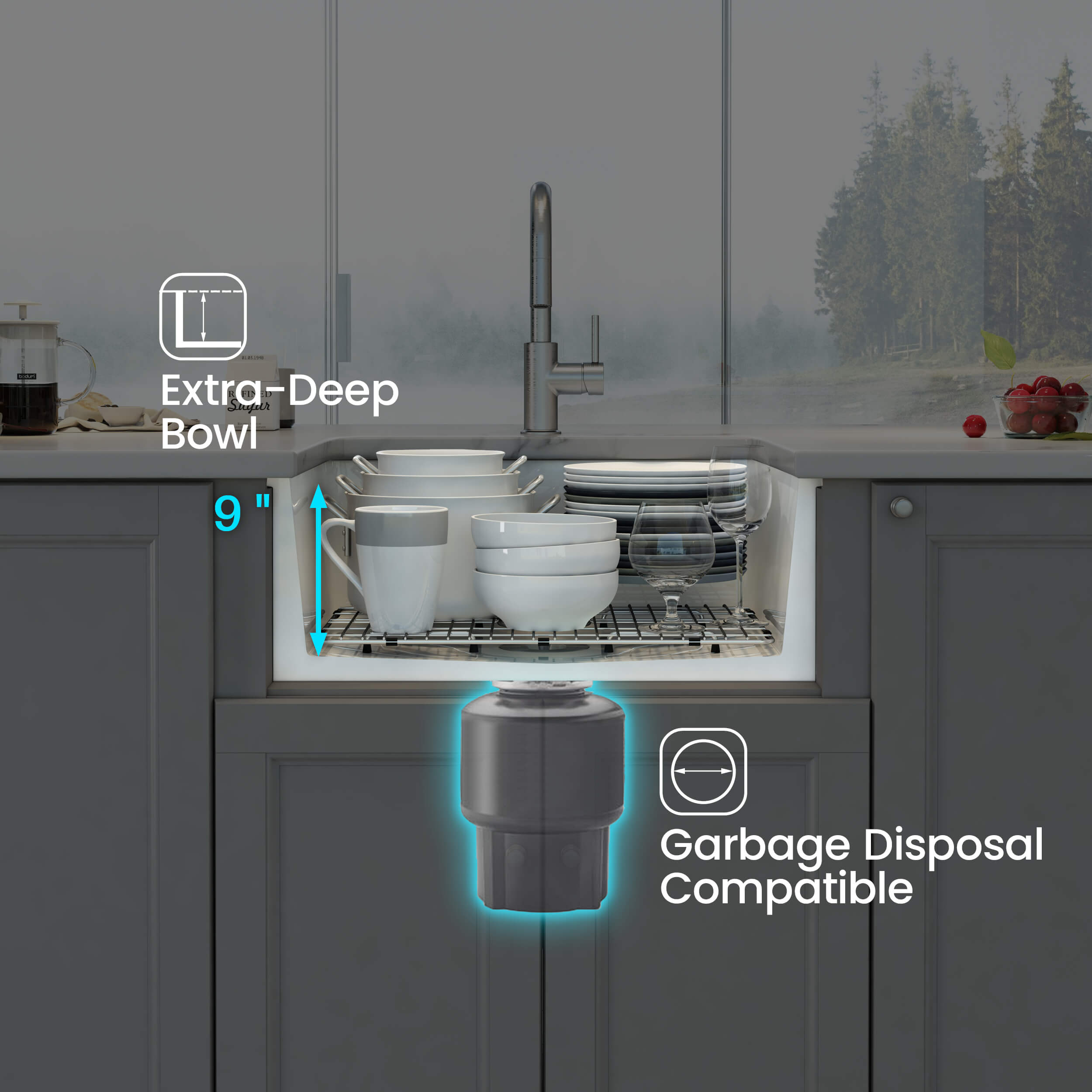 KIBI 30″ Fireclay Undermounted Kitchen Sink Landis Series K2-S30