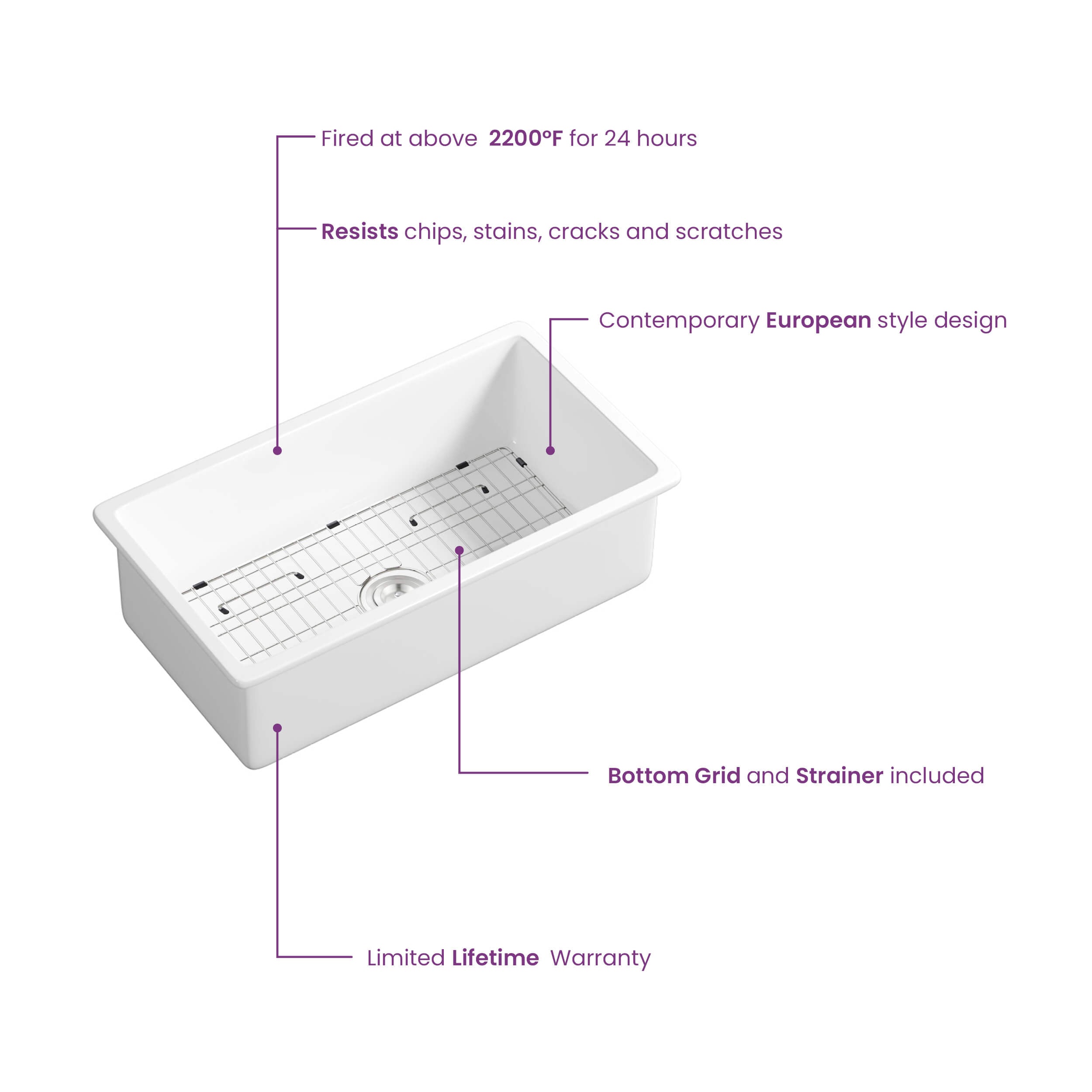 KIBI 30″ Fireclay Undermounted Kitchen Sink Landis Series K2-S30