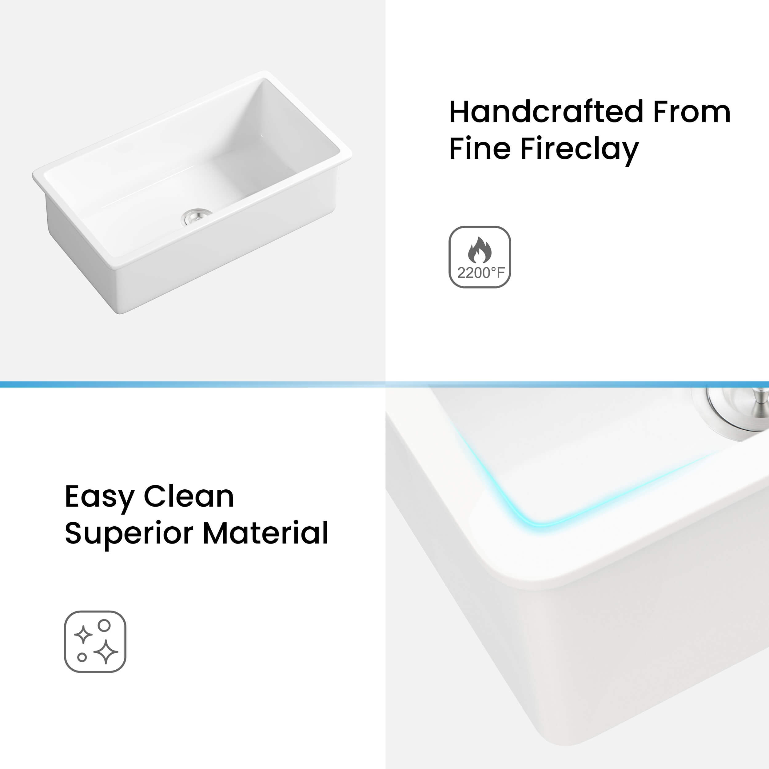 KIBI 32″ Fireclay Undermounted Kitchen Sink Landis Series K2-S32