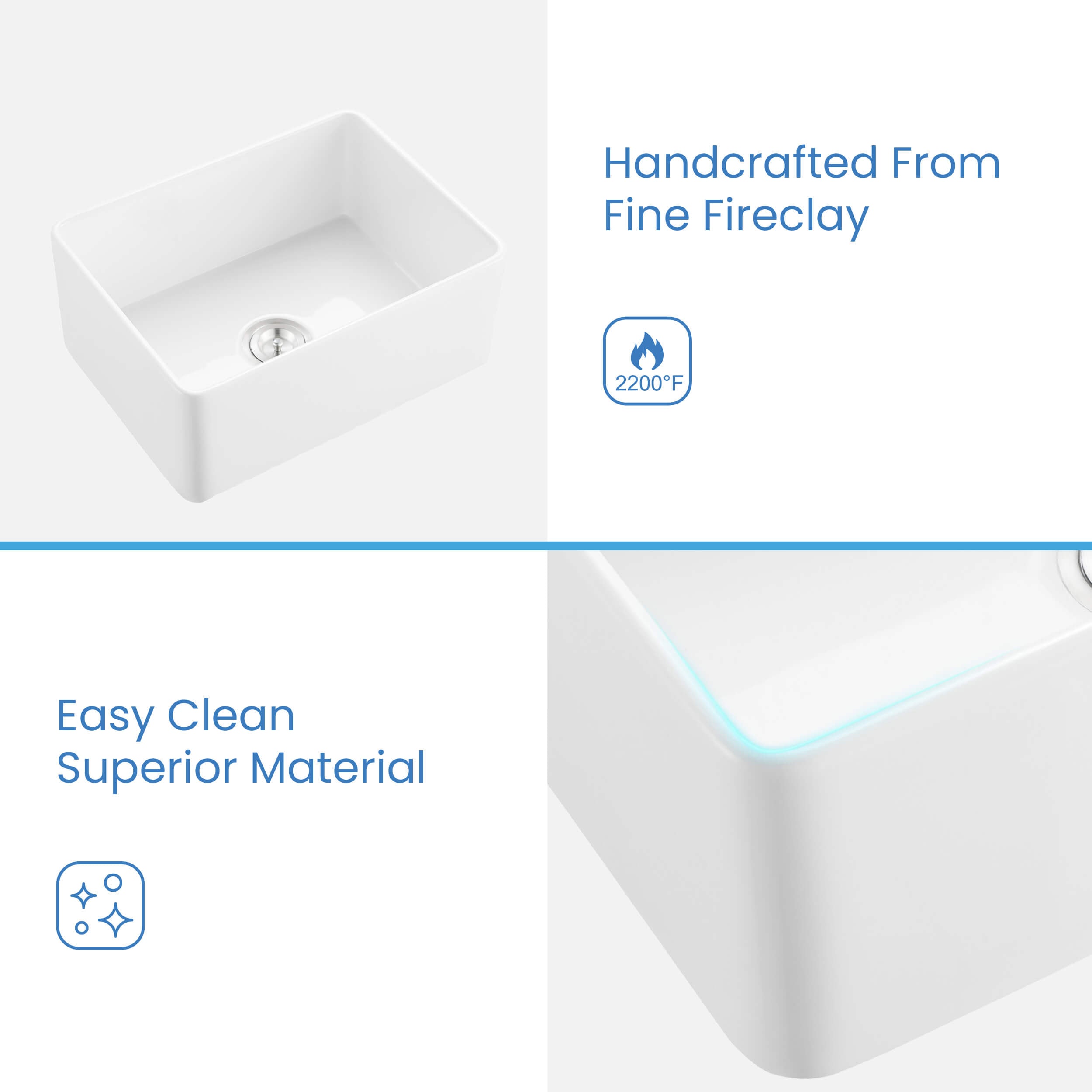 KIBI 24″ Fireclay Farmhouse Kitchen Sink Landis Series K2-SF24