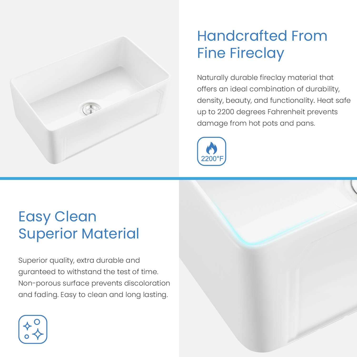 KIBI 30″ Fireclay Farmhouse Kitchen Sink Arch Series K2-SF30AR