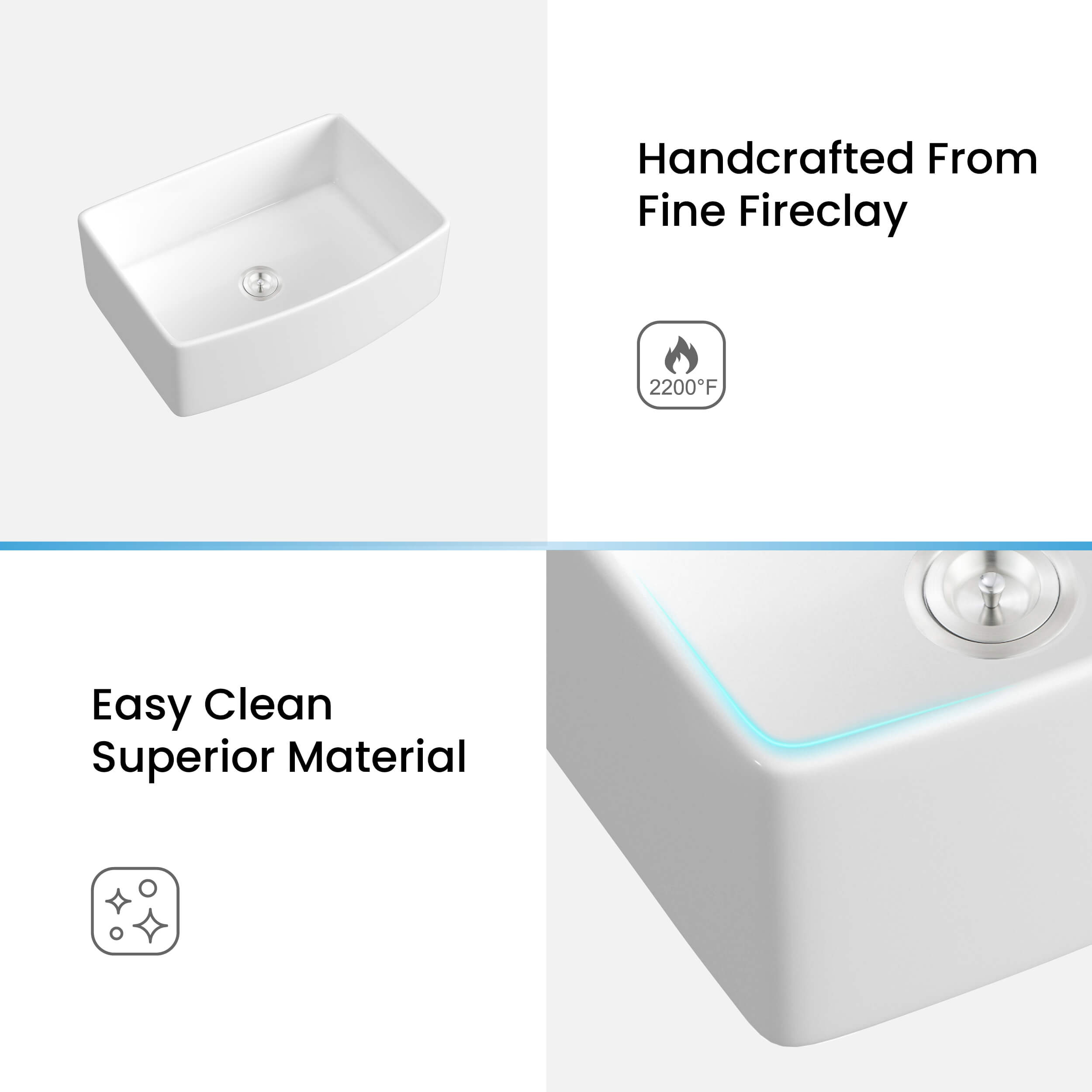 KIBI 30″ Fireclay Curved Apron Front Farmhouse Kitchen Sink Pure Series K2-SF30C