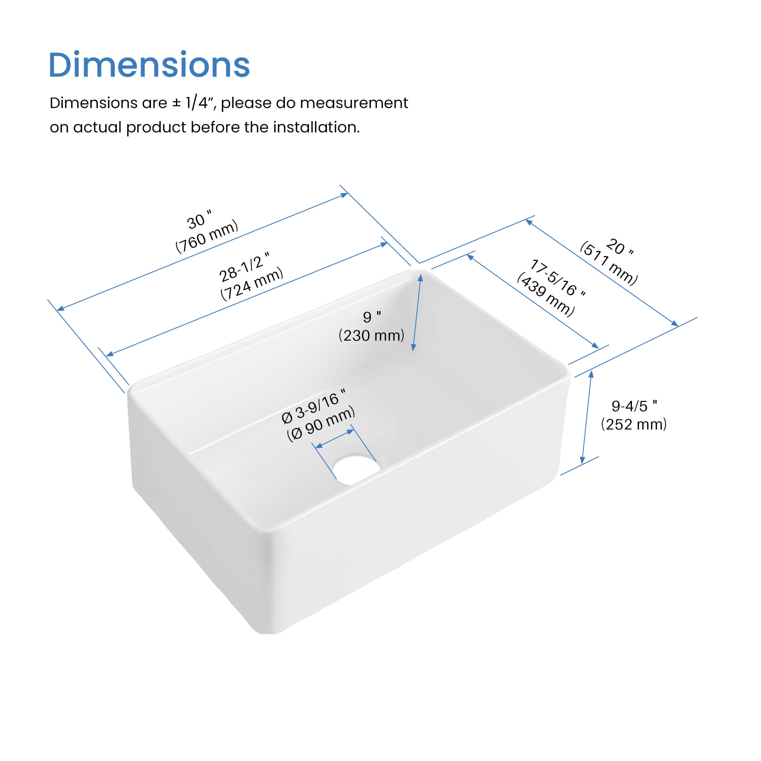 KIBI 30″ Fireclay Kitchen Farmhouse Workstation Sink Pure Series K2-SF30T