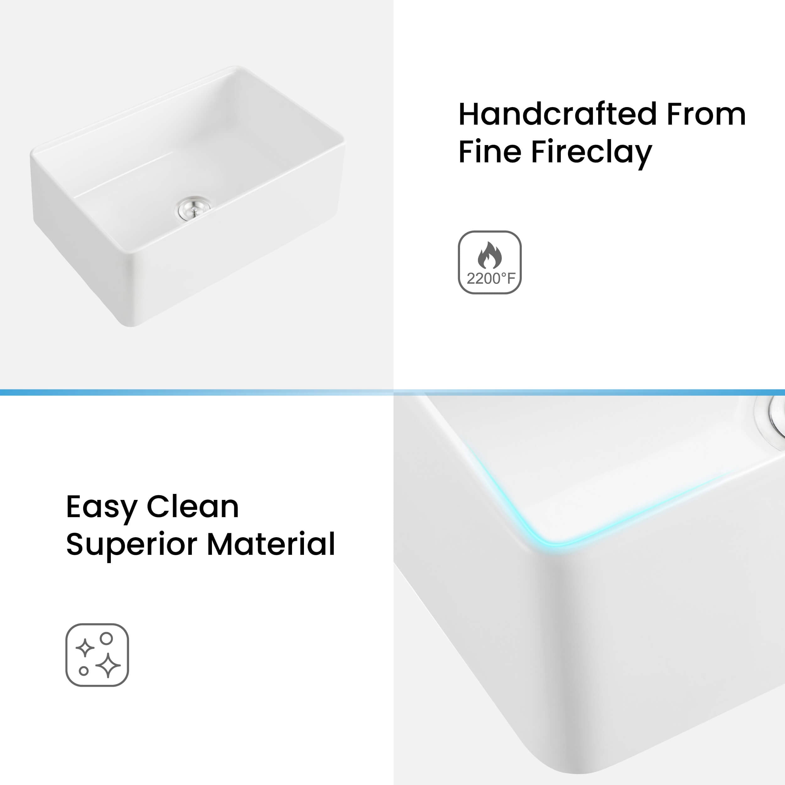 KIBI 30″ Fireclay Kitchen Farmhouse Workstation Sink Pure Series K2-SF30T