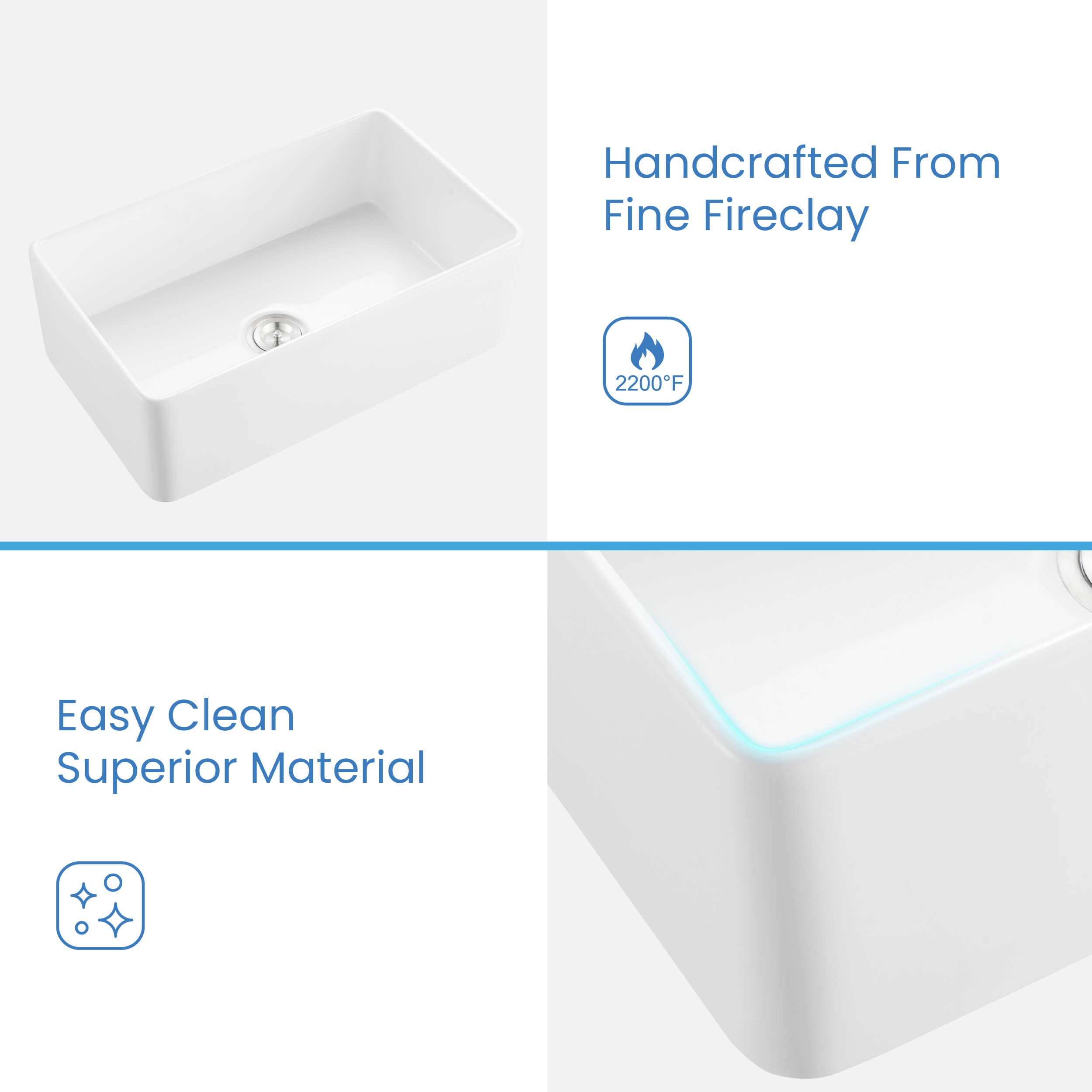 KIBI 30″ Fireclay Farmhouse Kitchen Sink Pure Series K2-SF30