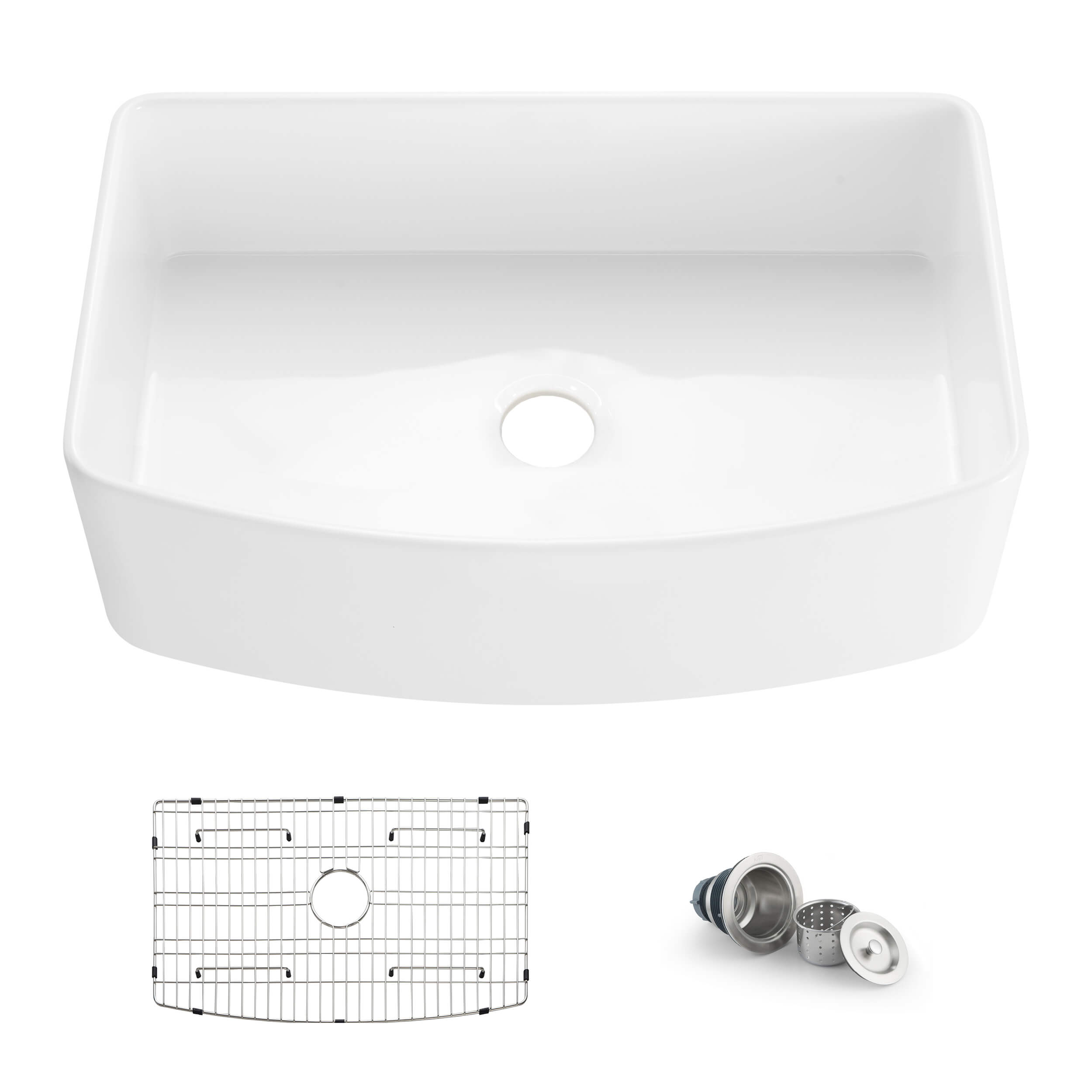KIBI 33″ Fireclay Curved Apron Front Farmhouse Kitchen Sink Pure Series K2-SF33C