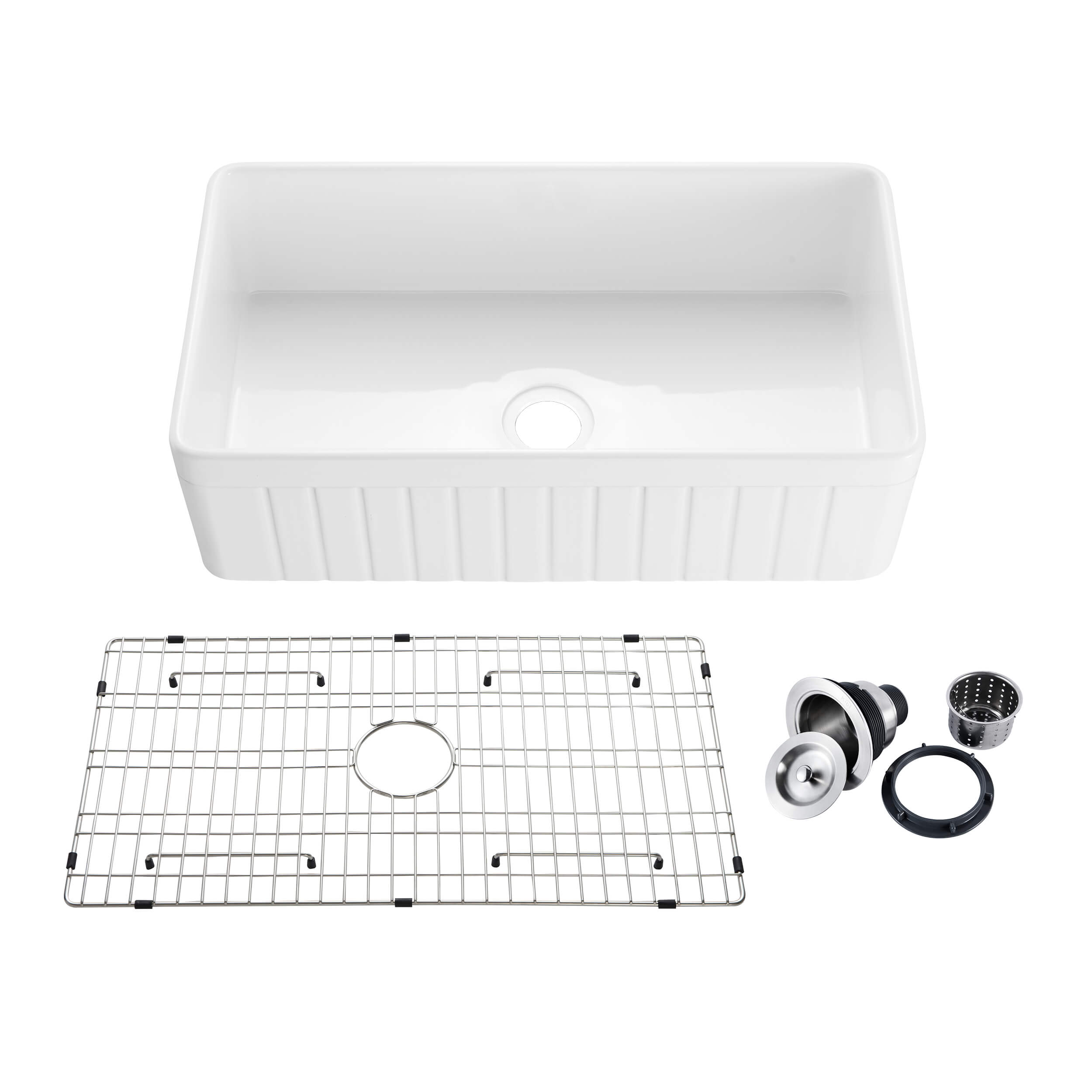 KIBI 33″ Fireclay Farmhouse Single Bowl Kitchen Sink Pillar Series K2-SF33PI