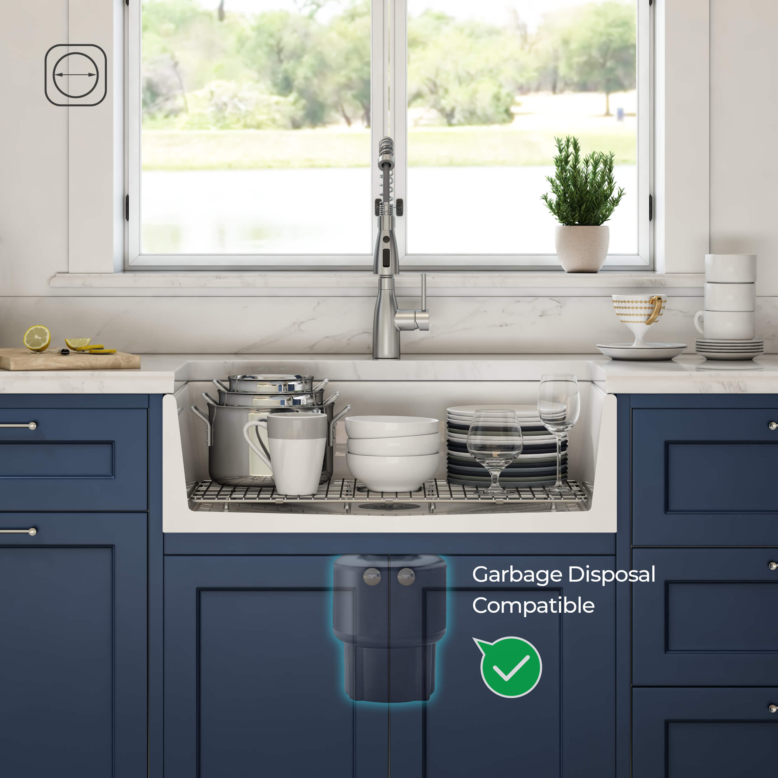 KIBI 33″ Fireclay Farmhouse Single Bowl Kitchen Sink Pillar Series K2-SF33PI