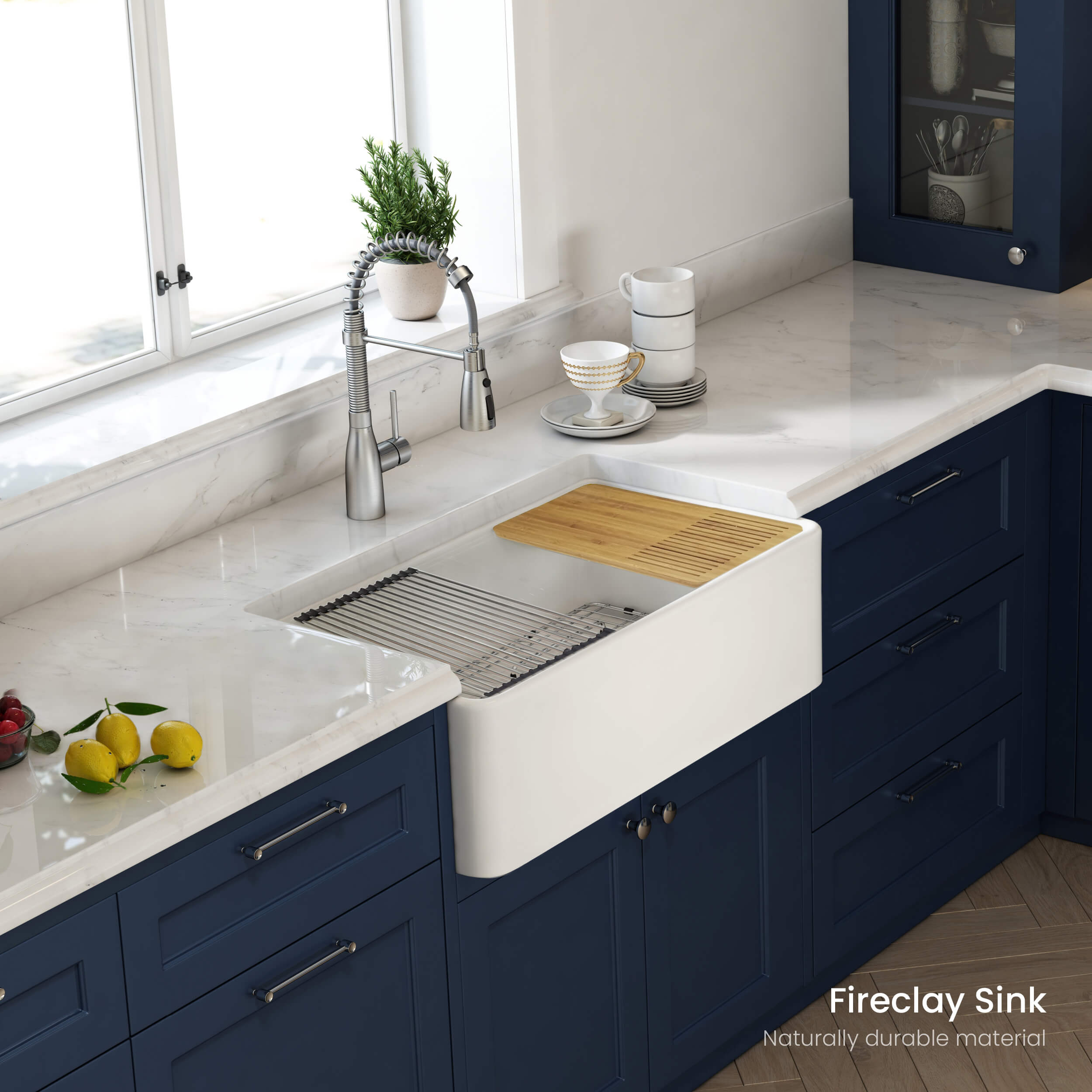 KIBI 33″ Fireclay Kitchen Farmhouse Workstation Sink Pure Series K2-SF33T