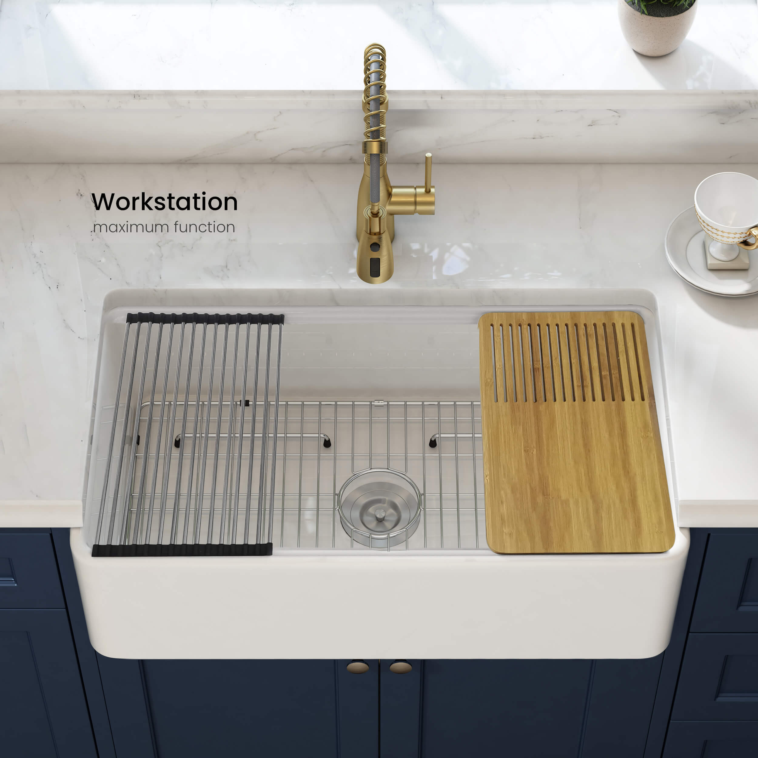 KIBI 33″ Fireclay Kitchen Farmhouse Workstation Sink Pure Series K2-SF33T