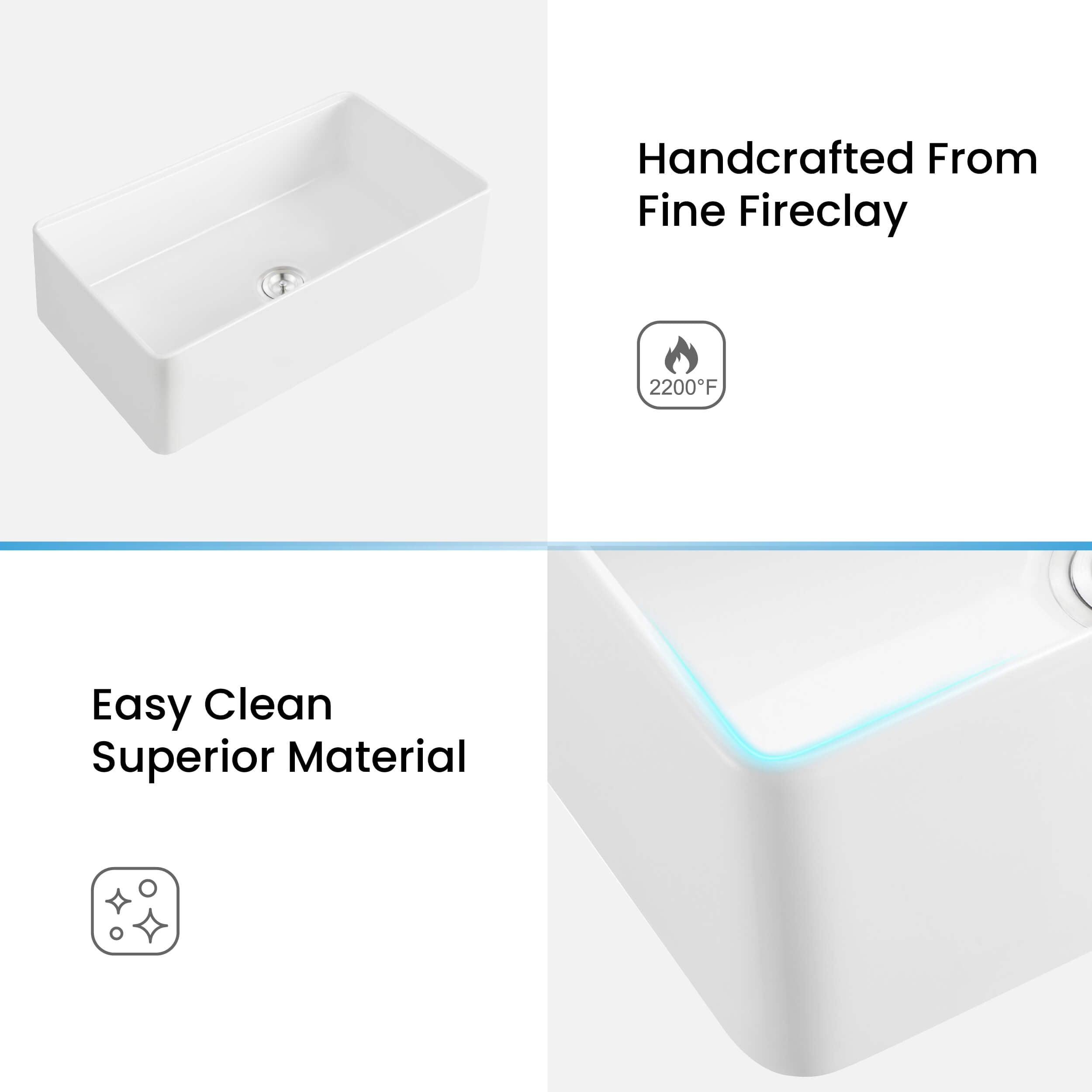 KIBI 33″ Fireclay Kitchen Farmhouse Workstation Sink Pure Series K2-SF33T