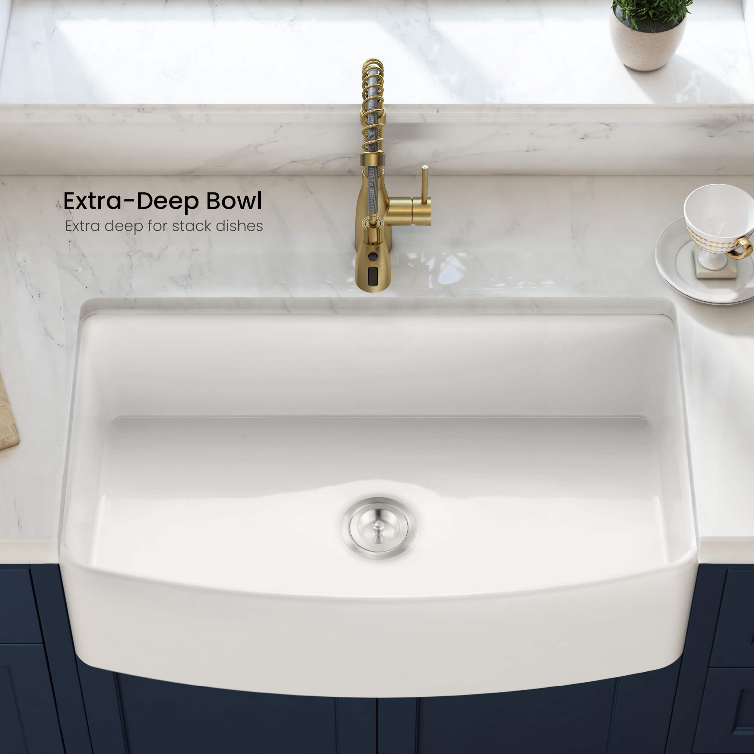 KIBI 36″ Fireclay Curved Apron Front Farmhouse Kitchen Sink Pure Series K2-SF36C