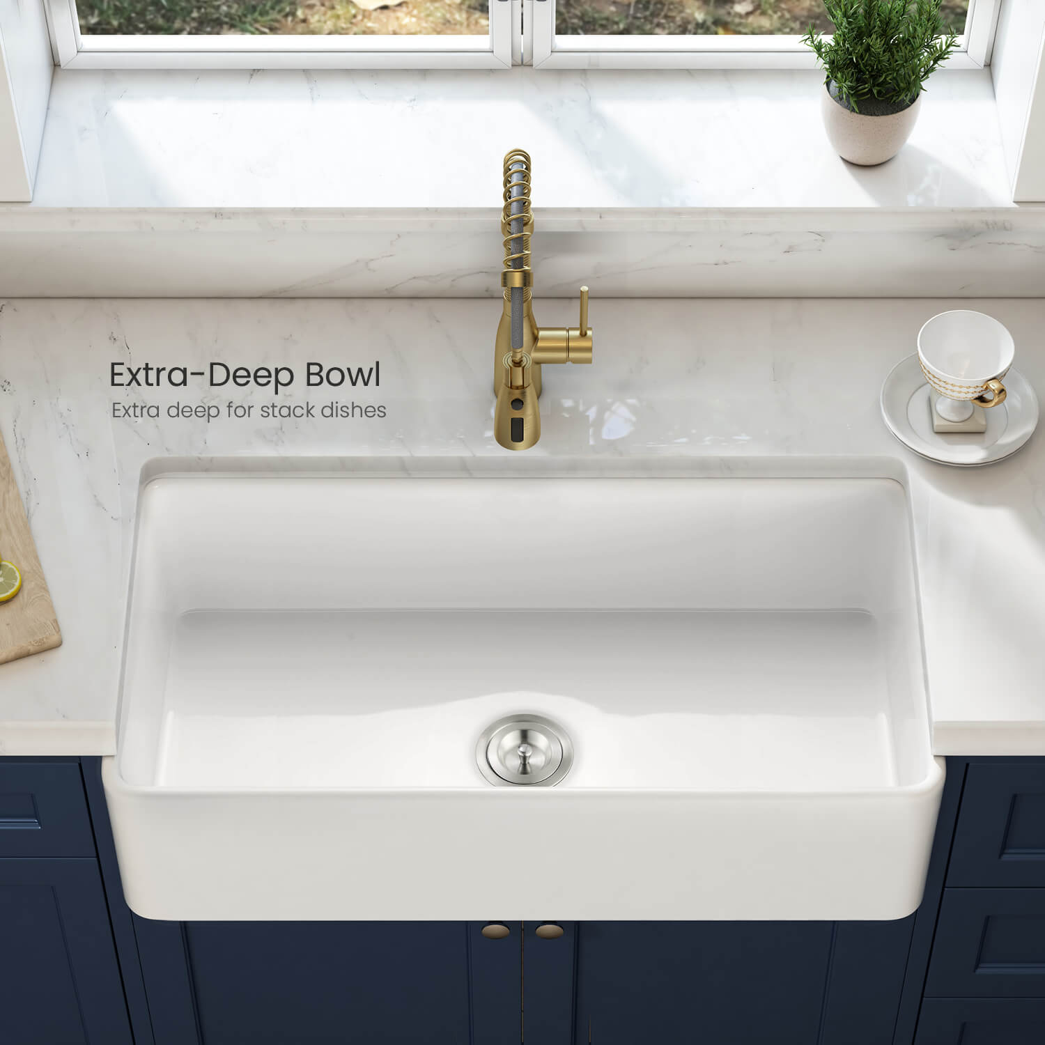 KIBI 36″ Fireclay Farmhouse Single Bowl Kitchen Sink Pure Series K2-SF36
