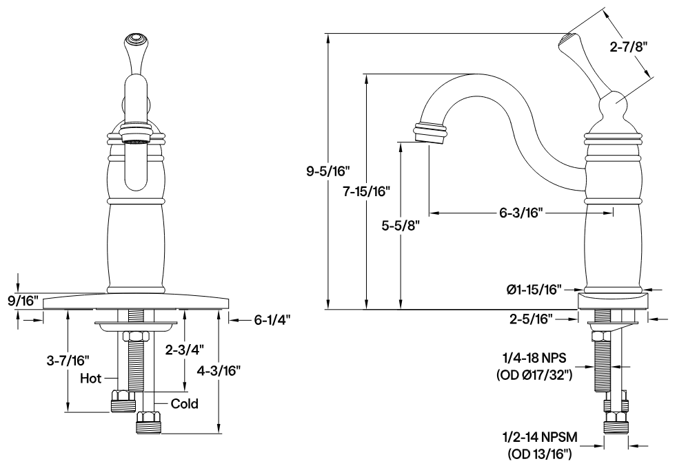 Kingston - Bar Faucets - Vintage KB148BL One-Handle 1-Hole Deck Mount Bar Faucet