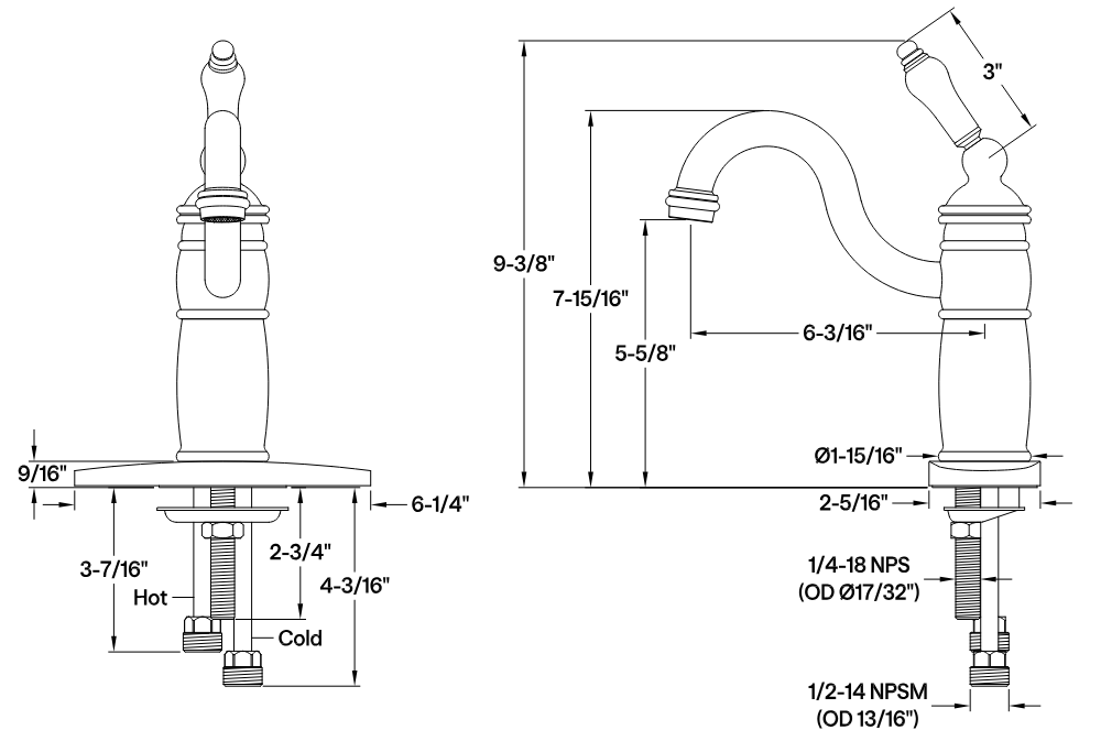Kingston - Bar Faucets - Vintage KB148PL One-Handle 1-Hole Deck Mount Bar Faucet