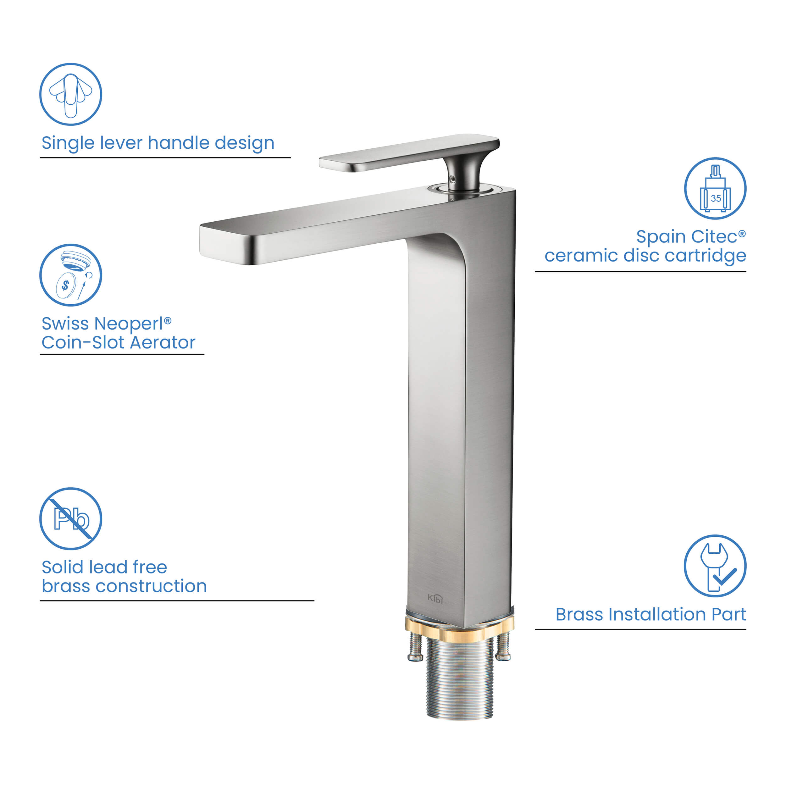 KIBI Infinity Brass Single Handle Bathroom Vessel Faucet – KBF1007