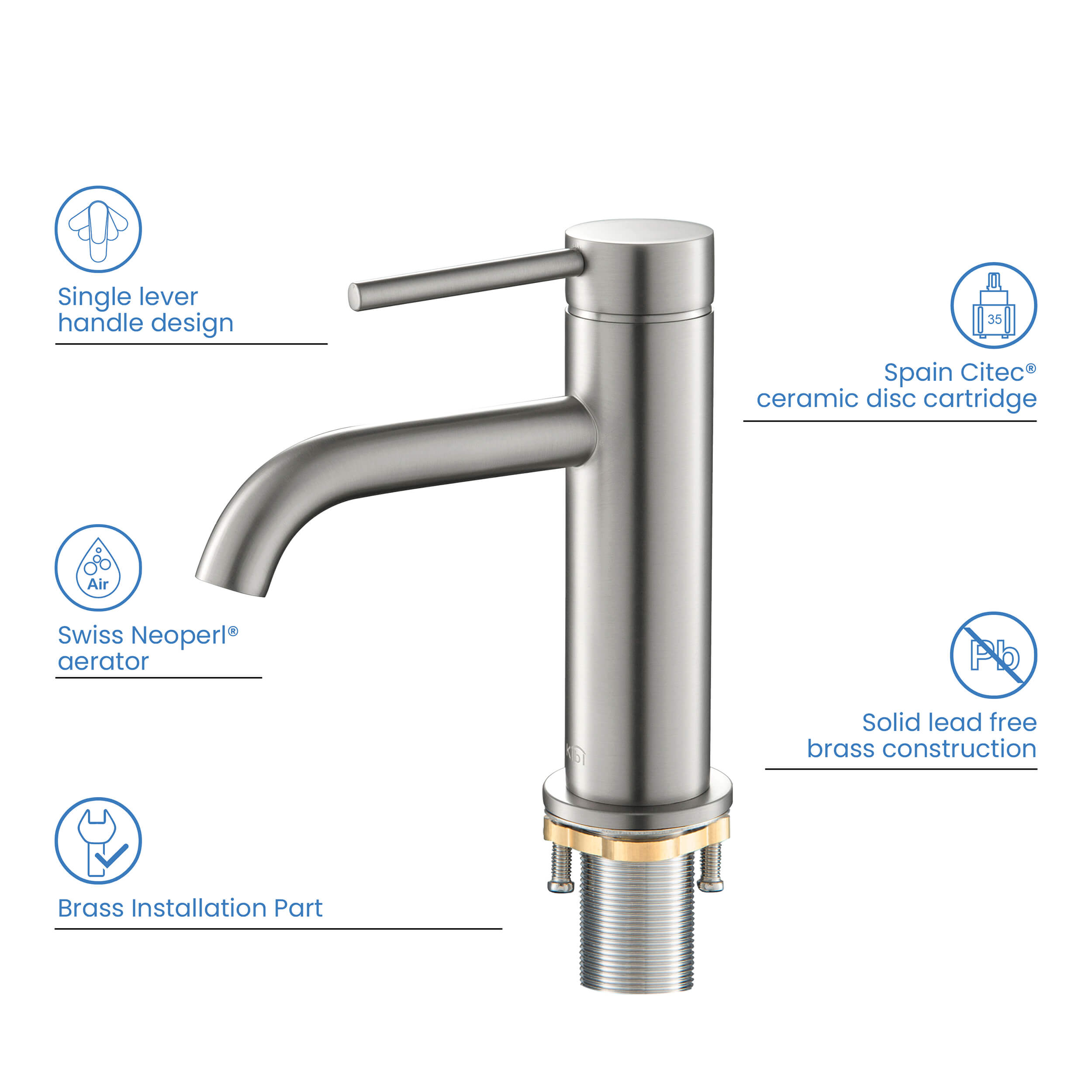 KIBI Circular Brass Single Handle Bathroom Vanity Faucet – KBF1008