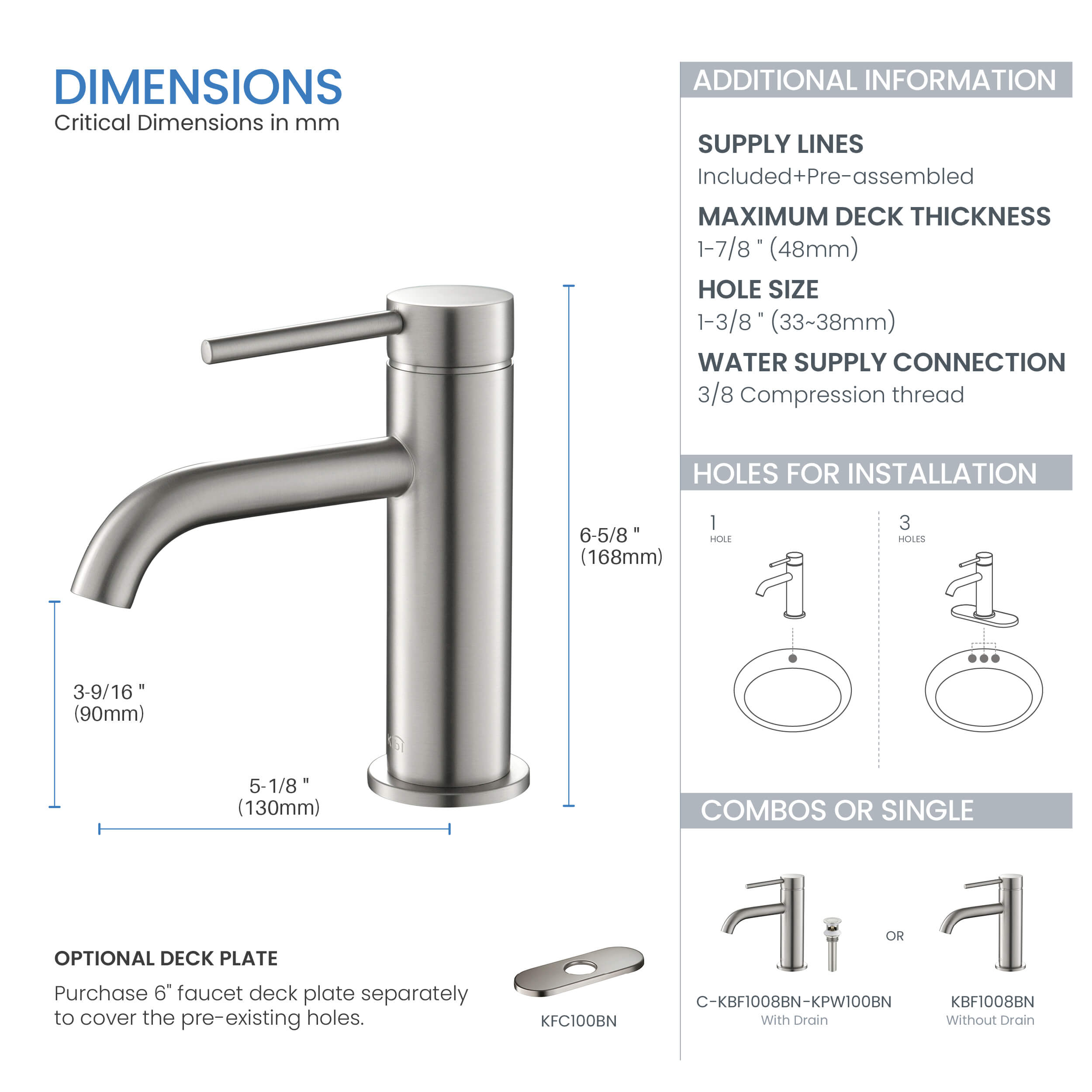 KIBI Circular Brass Single Handle Bathroom Vanity Faucet – KBF1008