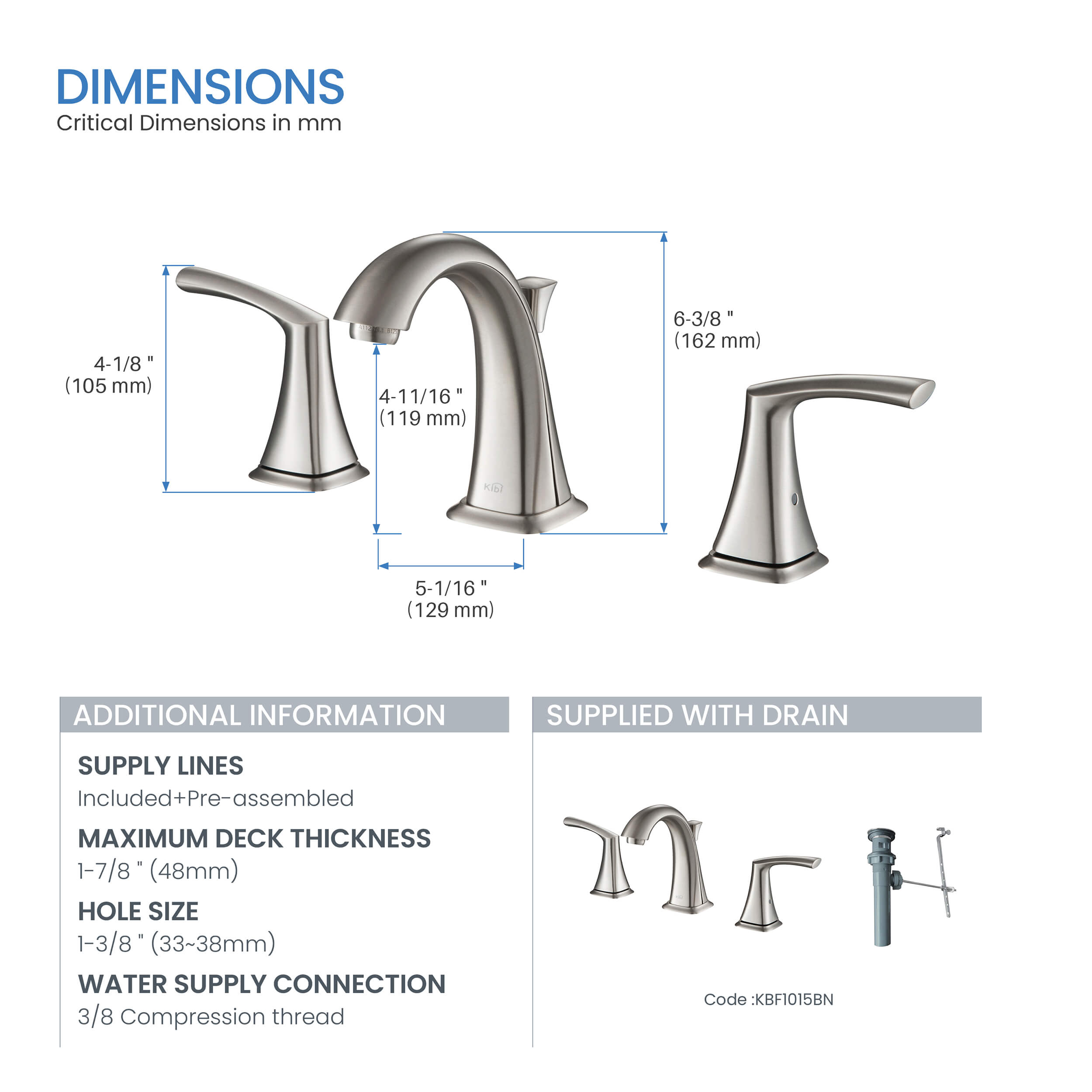 KIBI Stonehenge 8″ Widespread Bathroom Faucet with Pop-up – KBF1015