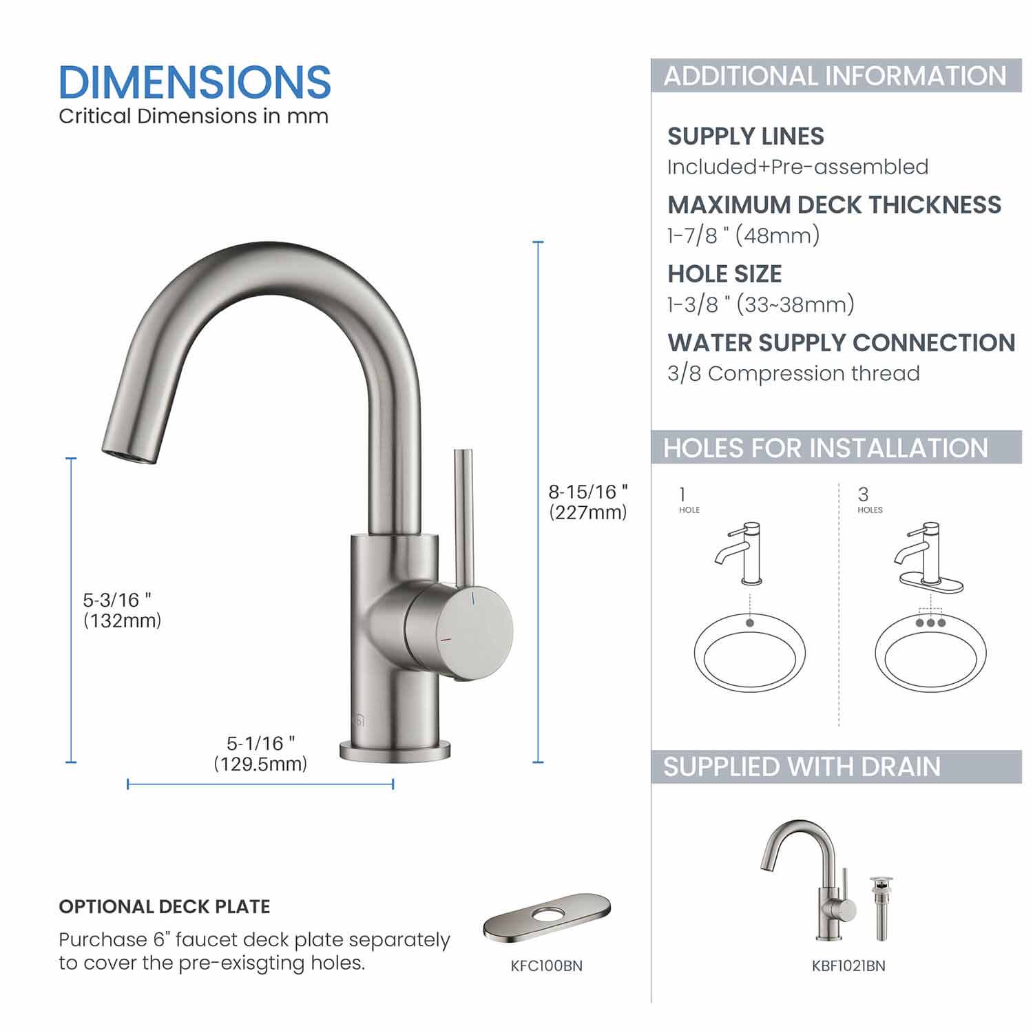 KIBI Circular Single Handle High-Arc Bathroom Faucet – KBF1021