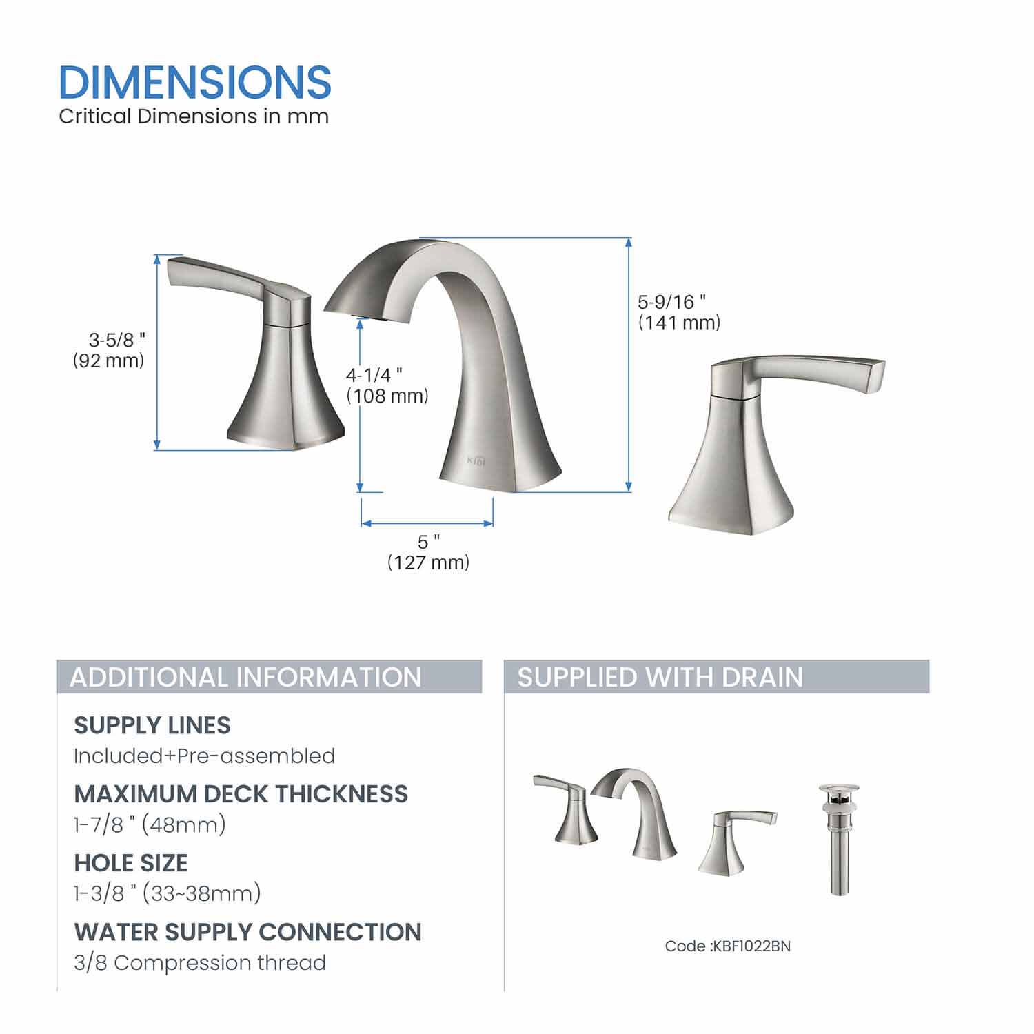 KIBI Pyramid 8″ Wide Spread Lavatory Faucet With Drain Assembly – KBF1022