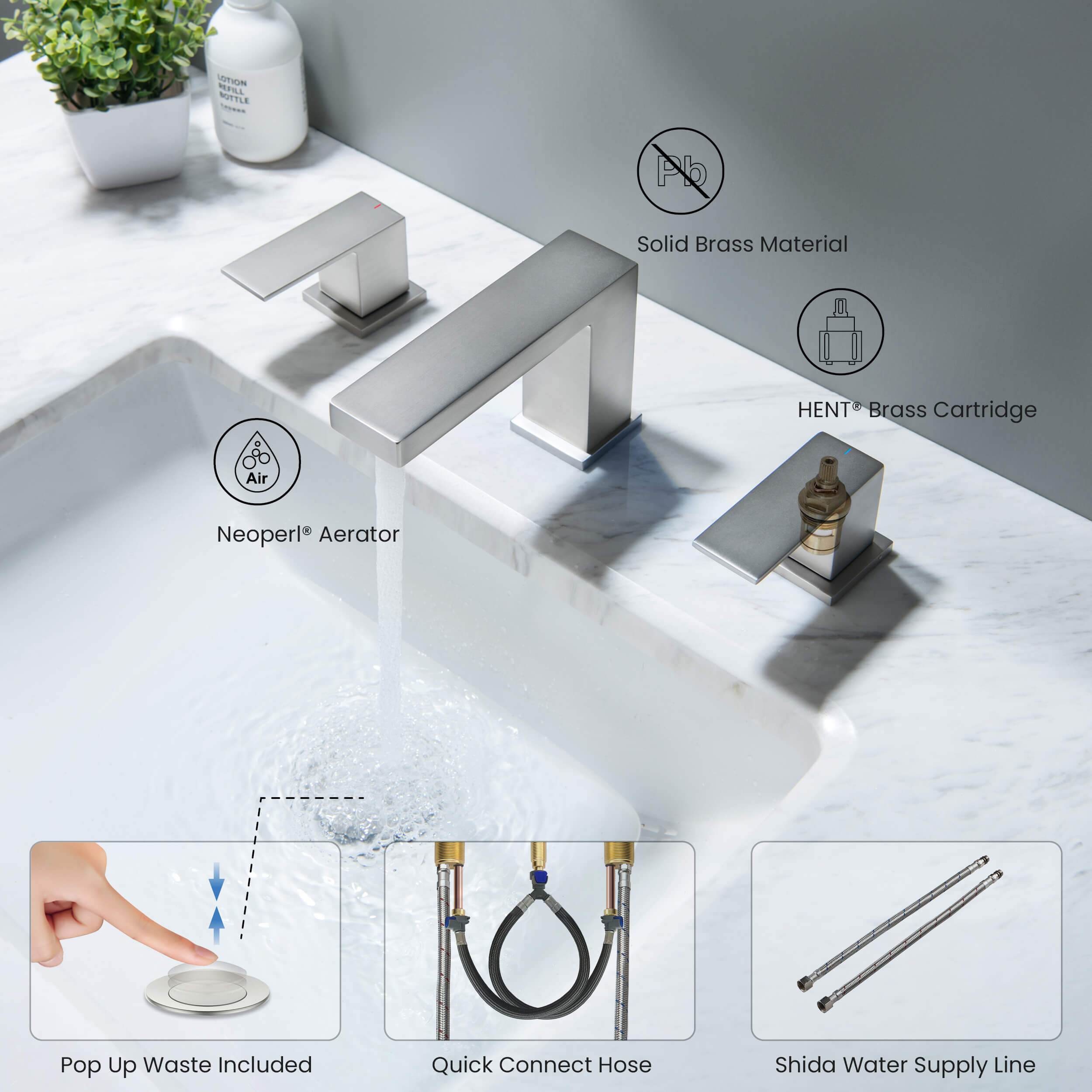 KIBI Cube 8“ Widespread Bathroom Faucet with Drain Assembly – KBF1024