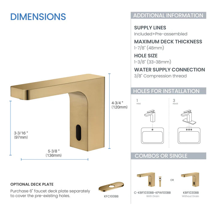 Casa Fixtures - Bathroom Faucet - Fusion Touchless Bathroom Vanity Sink Faucet with Pop-Up Drain - Plug-In or Battery Powered (CBF-1030)