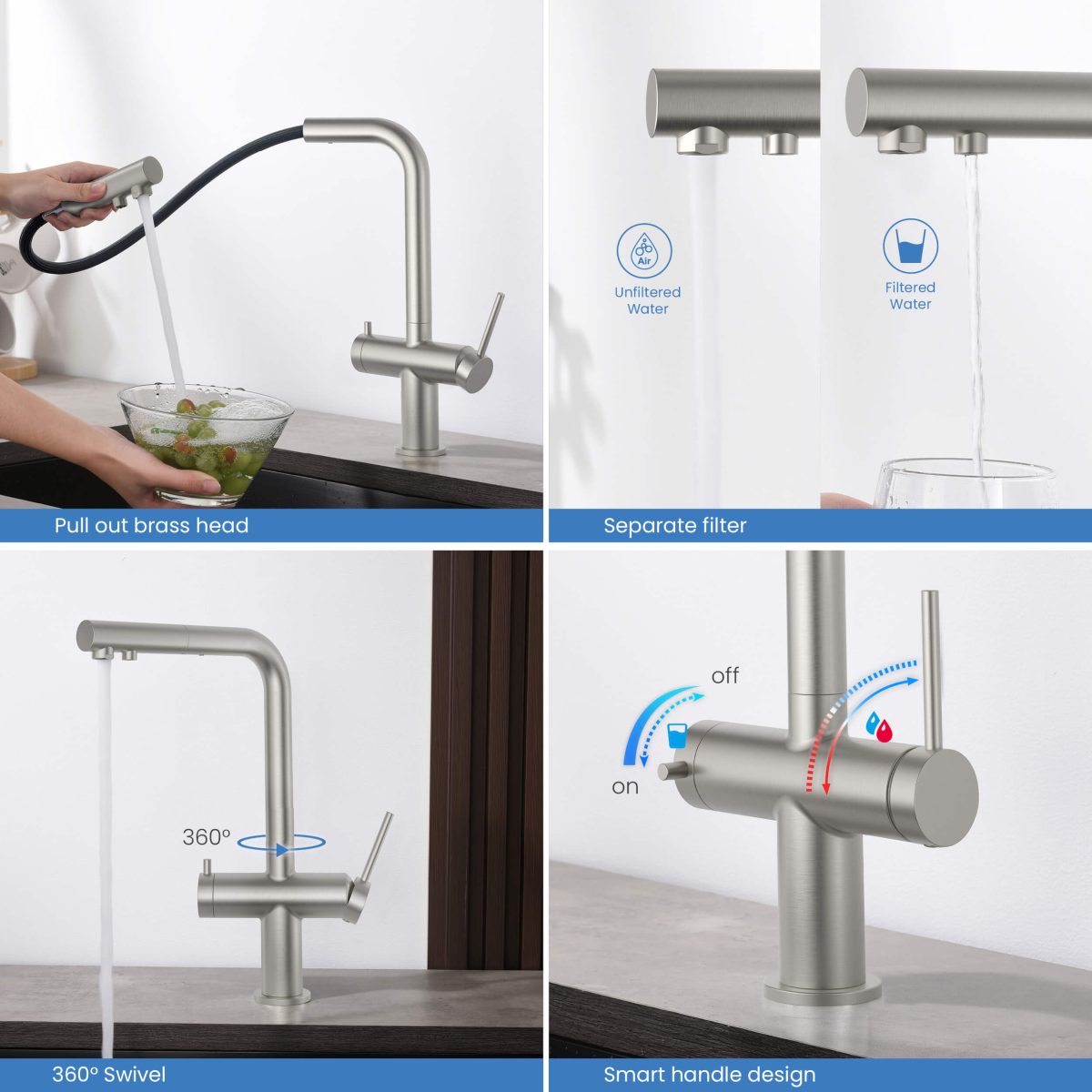 KIBI - Circular 2-in-1 Water Filter Kitchen Pull Out Faucet - KFF502