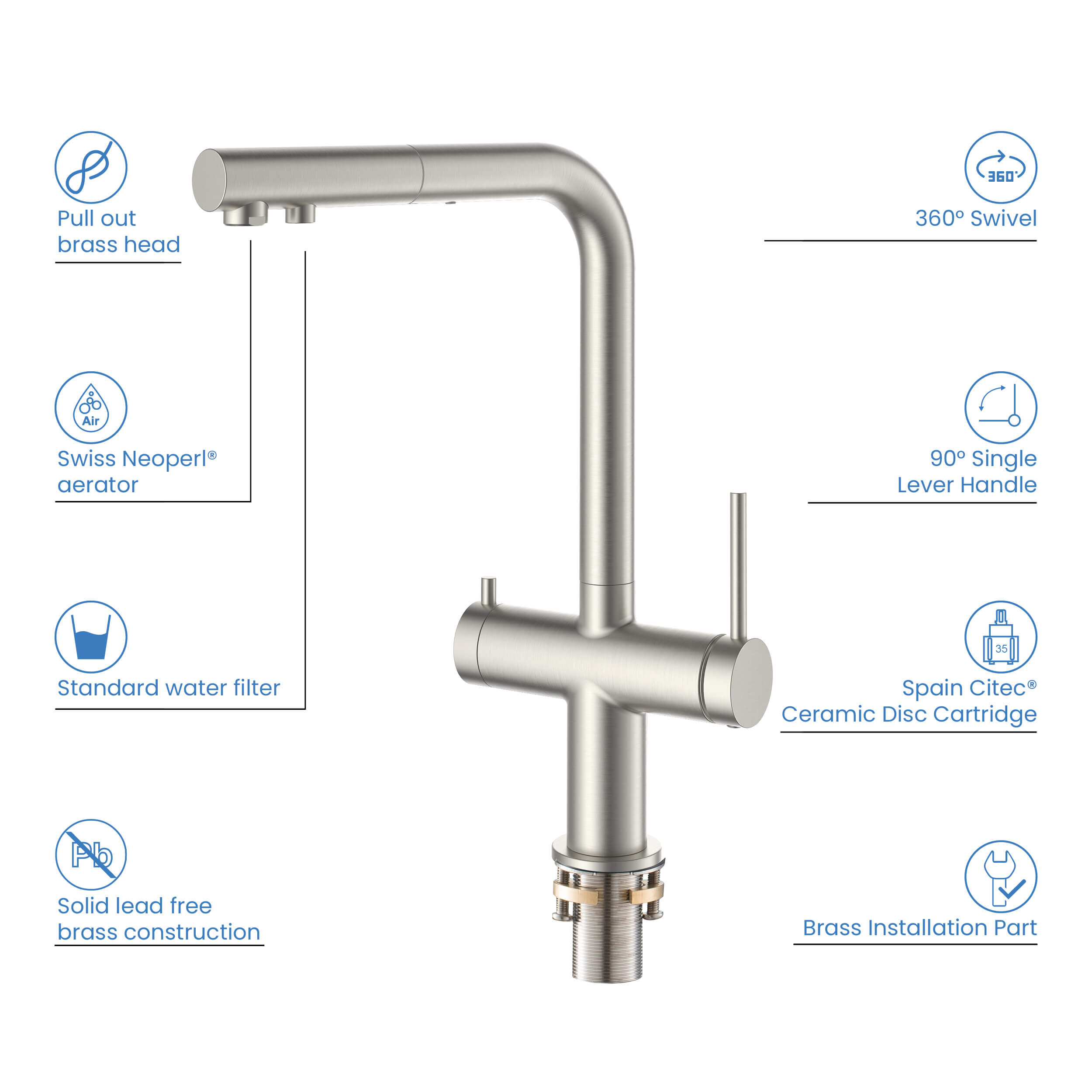 KIBI - Circular 2-in-1 Water Filter Kitchen Pull Out Faucet - KFF502