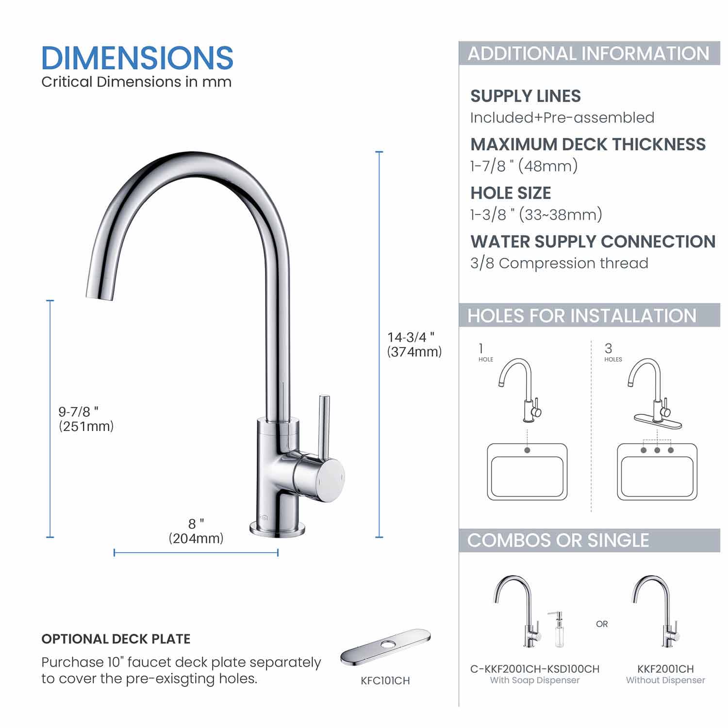 KIBI - Lowa Single Handle High Arc Kitchen Bar Faucet – KKF2001