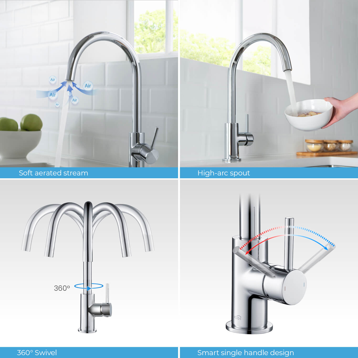 KIBI - Lowa Single Handle High Arc Kitchen Bar Faucet – KKF2001