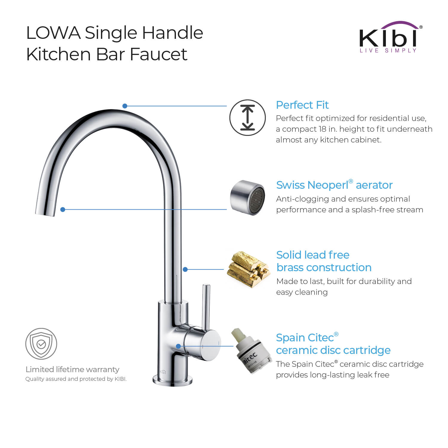 KIBI - Lowa Single Handle High Arc Kitchen Bar Faucet – KKF2001