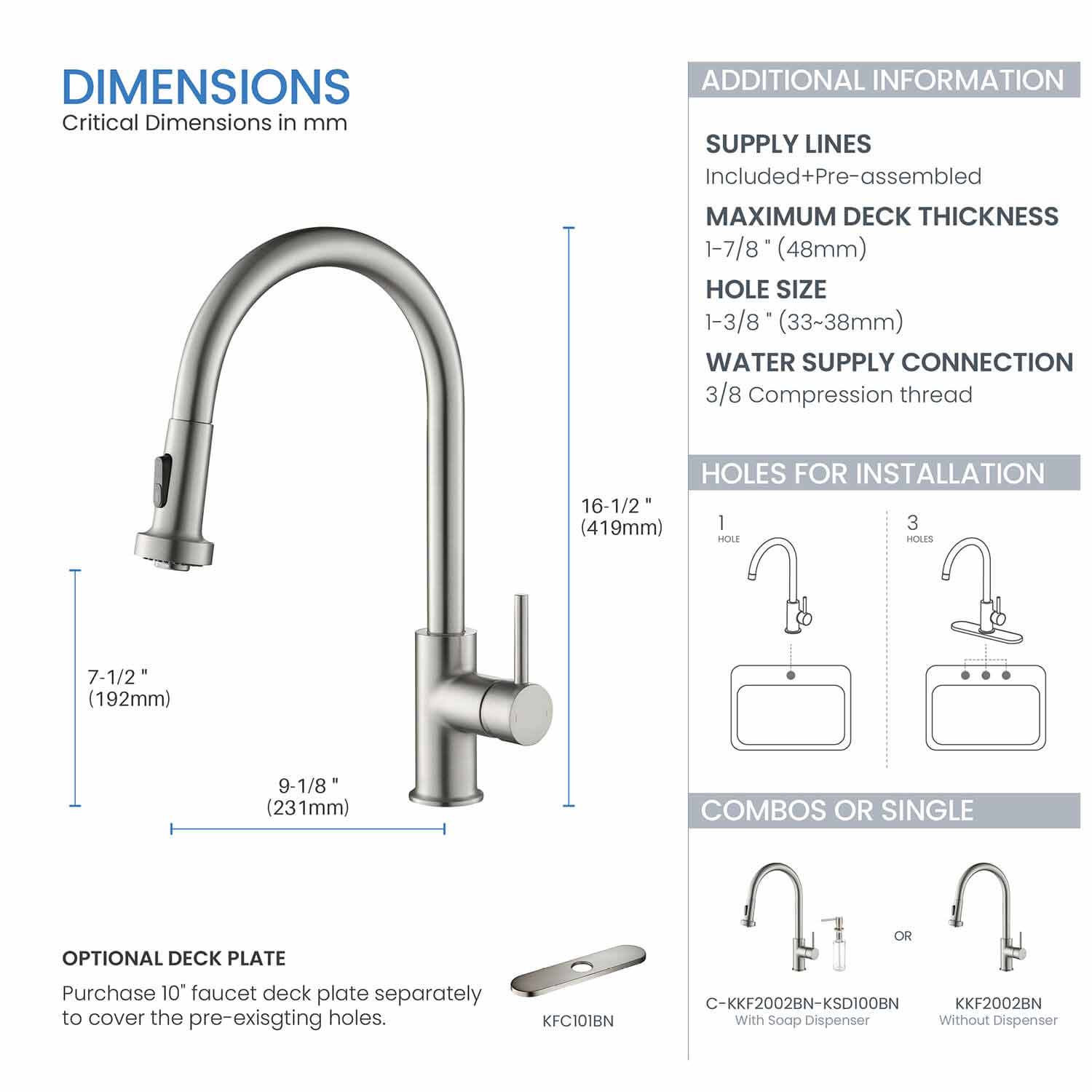 KIBI - Casa Single Handle High Arc Pull Down Kitchen Faucet – KKF2002
