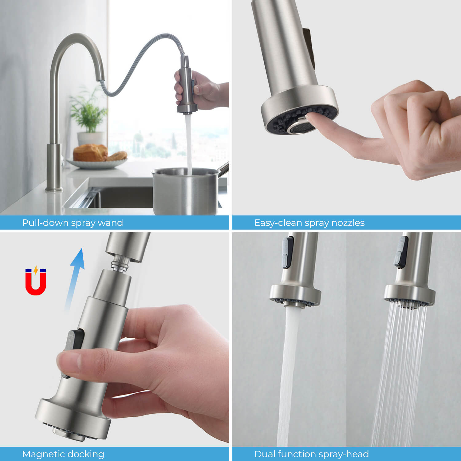 KIBI - Casa Single Handle High Arc Pull Down Kitchen Faucet – KKF2002