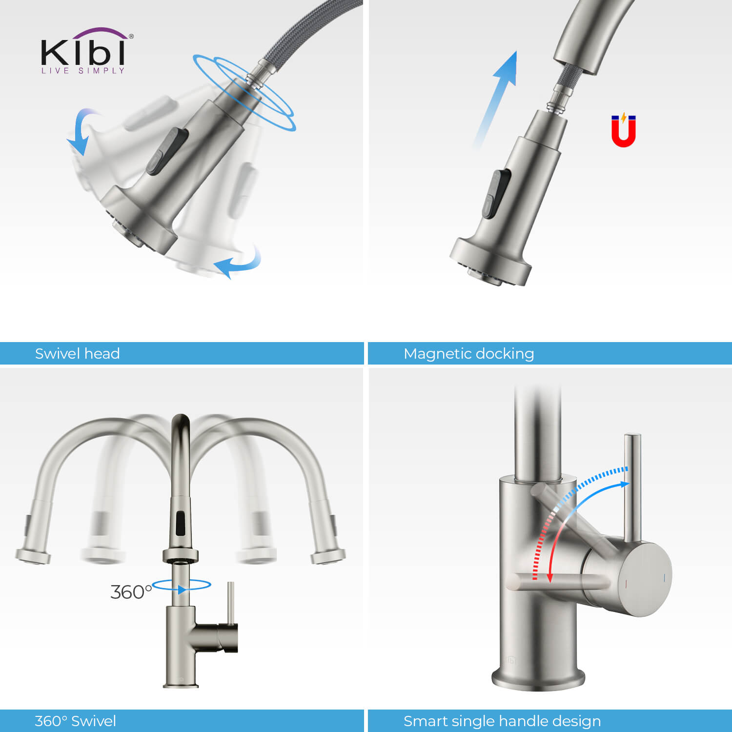 KIBI - Casa Single Handle High Arc Pull Down Kitchen Faucet – KKF2002