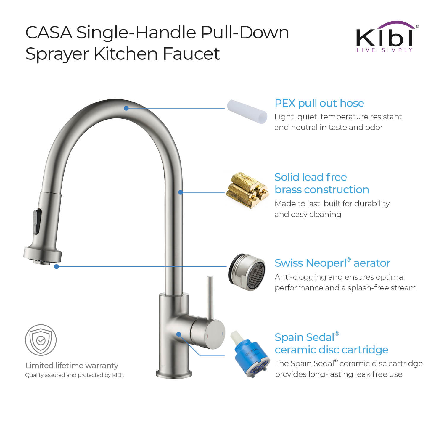 KIBI - Casa Single Handle High Arc Pull Down Kitchen Faucet – KKF2002