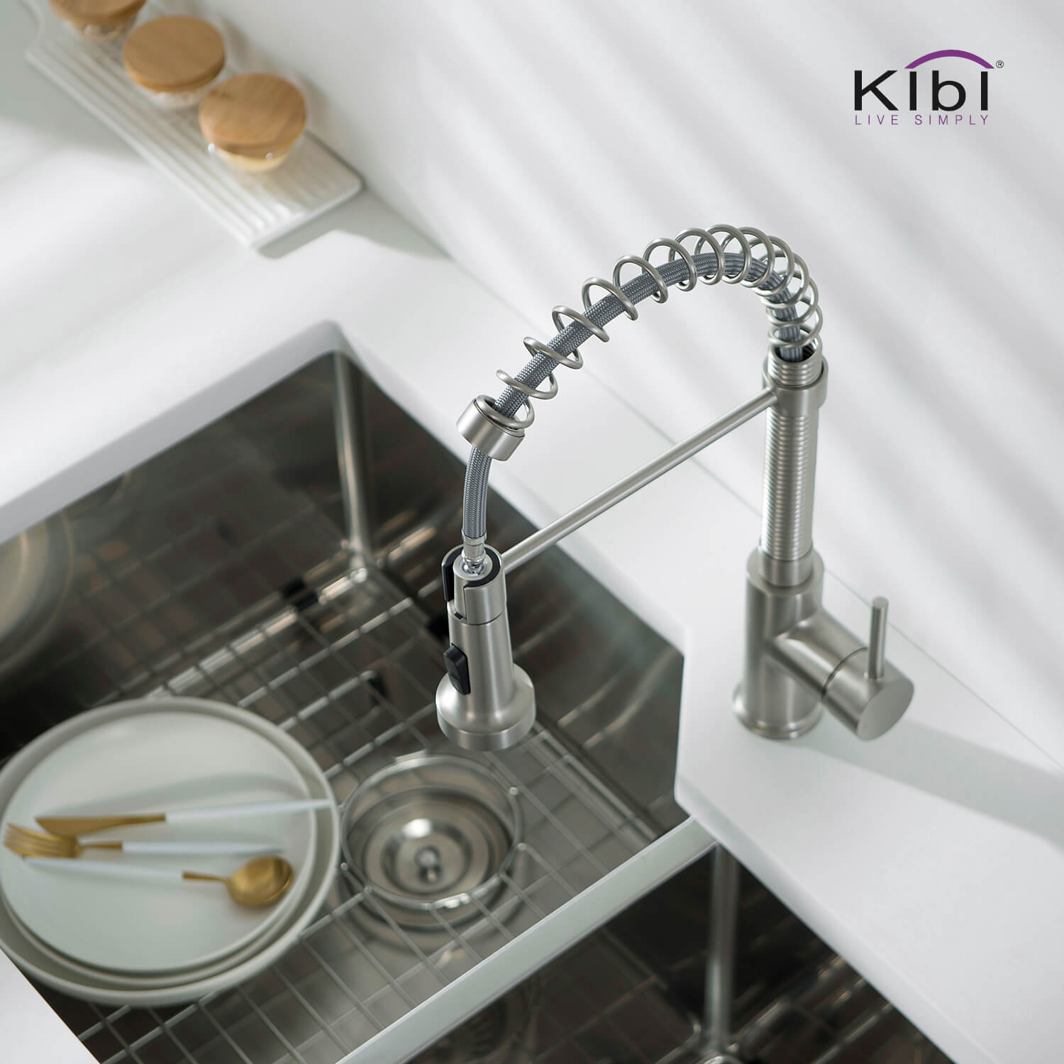 KIBI - Aurora Single Handle High Arc Pull Down Kitchen Faucet – KKF2003
