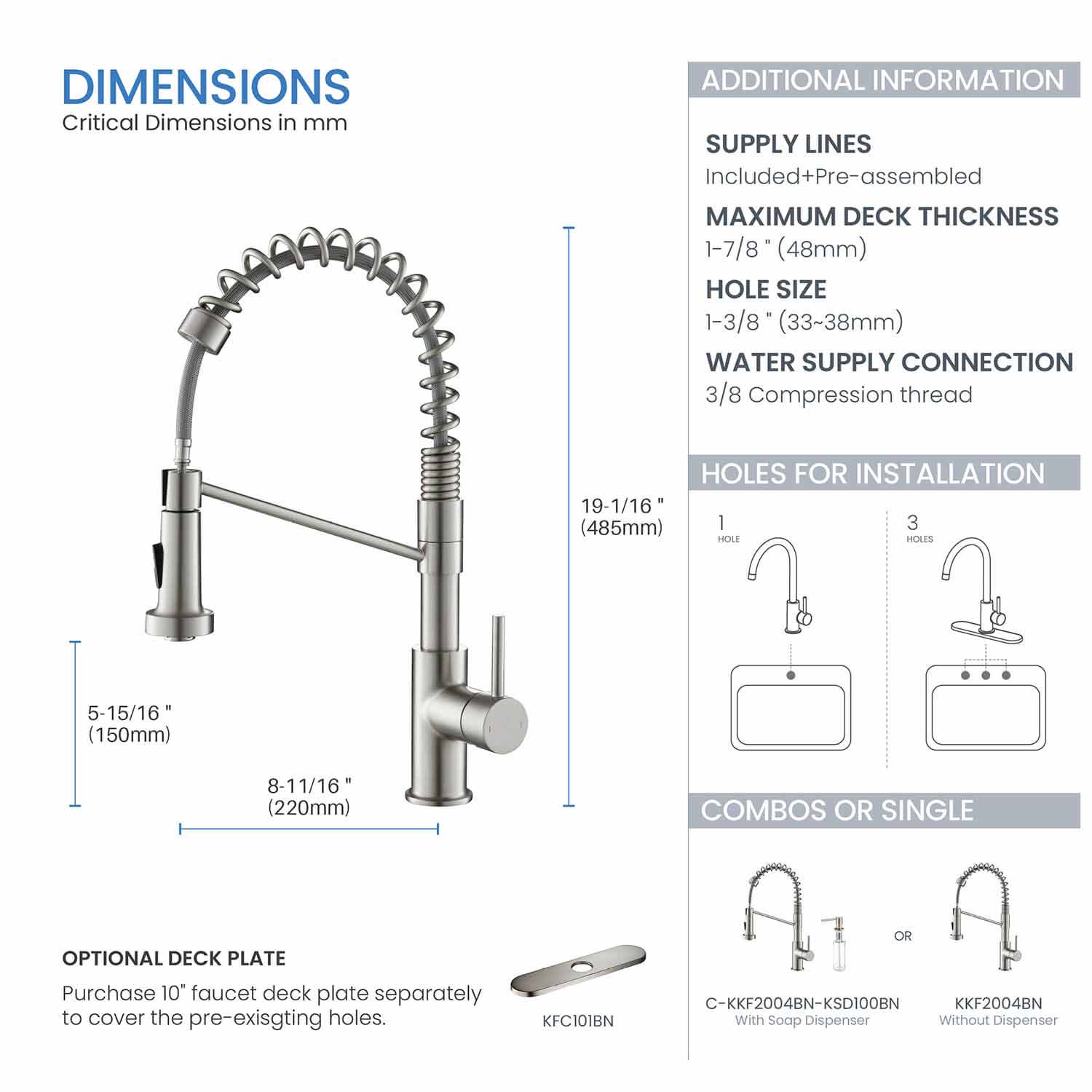 KIBI - Lodi Single Handle High Arc Pull Down Kitchen Faucet – KKF2004