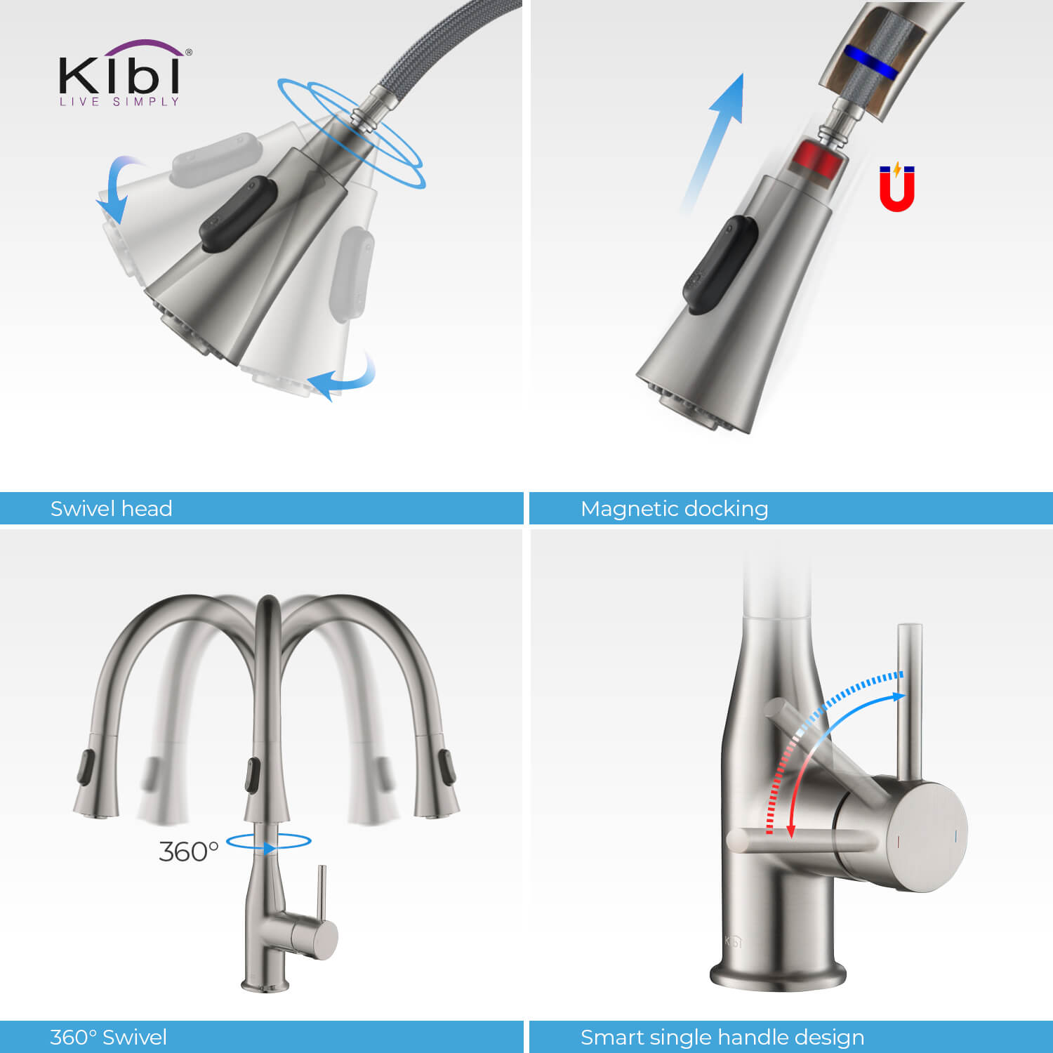 KIBI - Napa Single Handle High Arc Pull Down Kitchen Faucet – KKF2005
