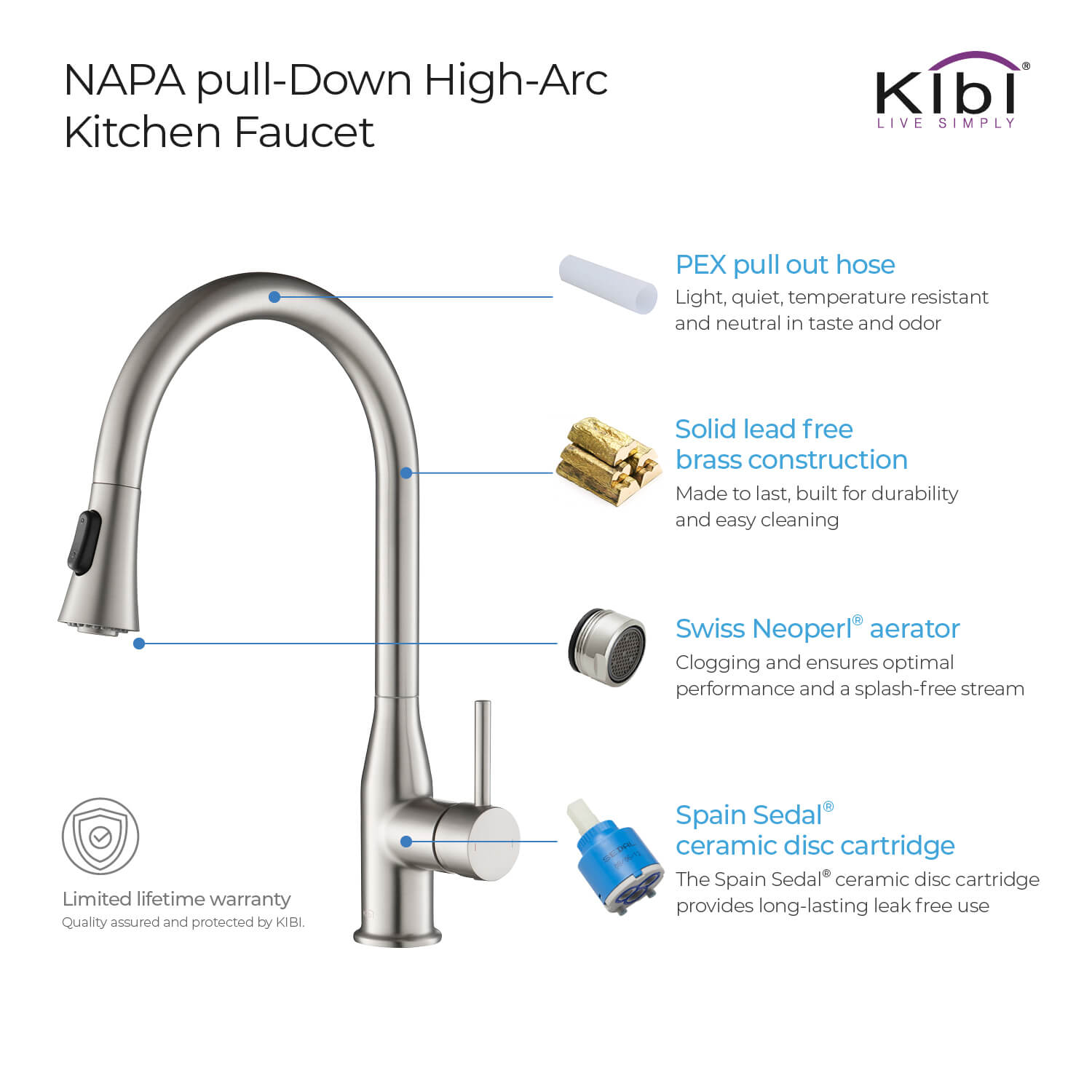 KIBI - Napa Single Handle High Arc Pull Down Kitchen Faucet – KKF2005