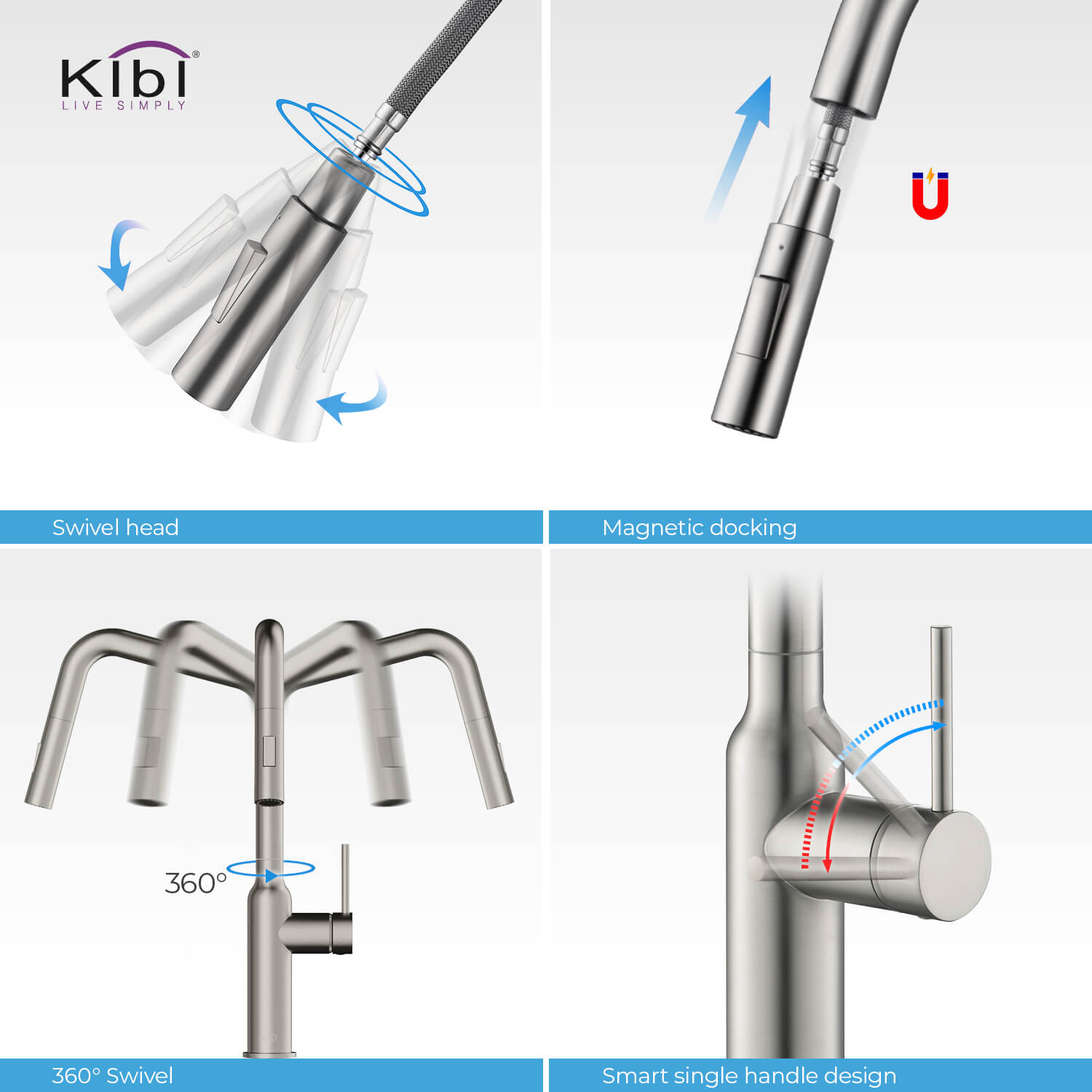 KIBI - Macon Single Handle High Arc Pull Down Kitchen Faucet – KKF2007