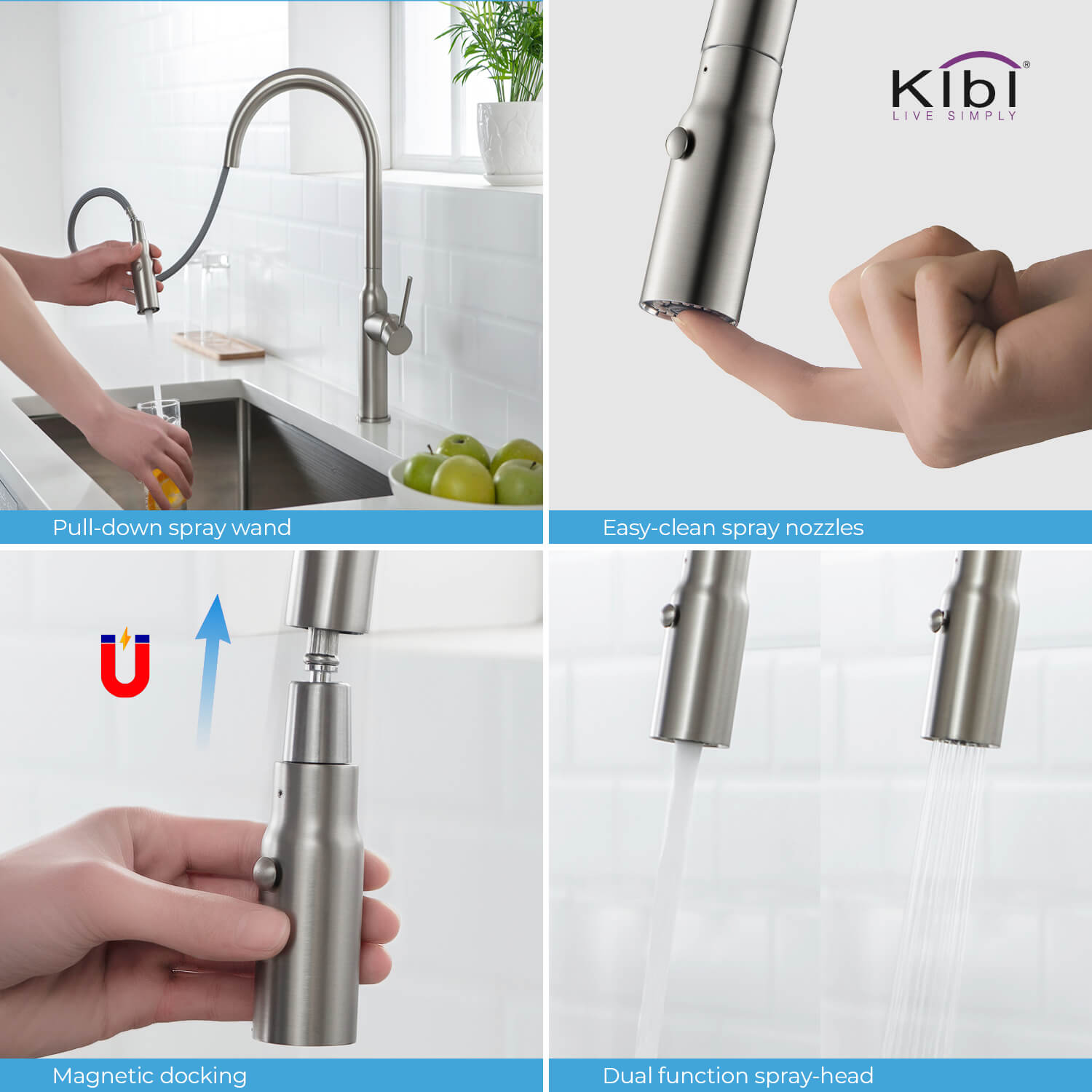 KIBI - Hilo Single Handle High Arc Pull Down Kitchen Faucet – KKF2008