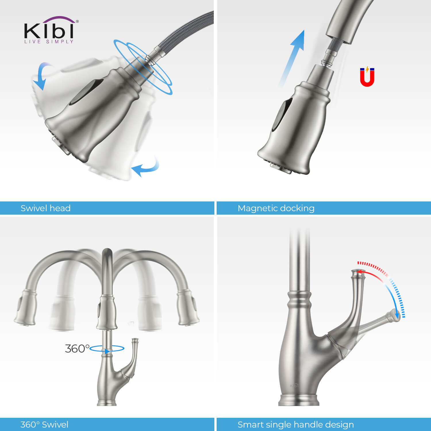 KIBI - Summit Single Handle High Arc Pull Down Kitchen Faucet – KKF2009