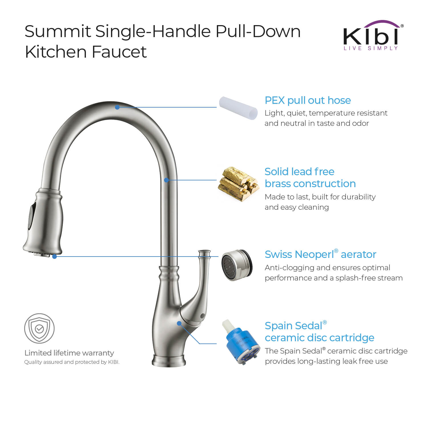 KIBI - Summit Single Handle High Arc Pull Down Kitchen Faucet – KKF2009